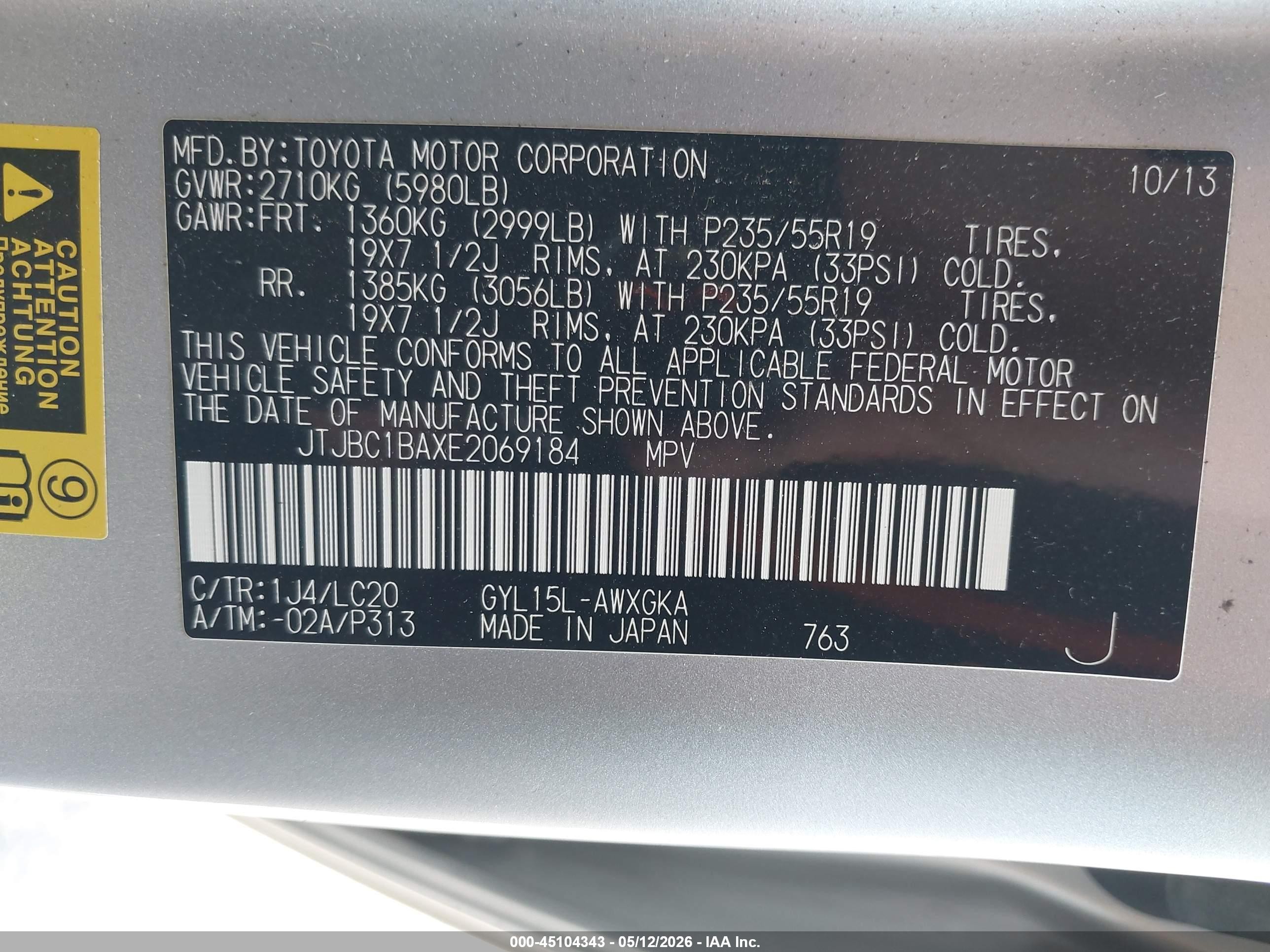2014 Lexus Rx 450h   Silver vin: JTJBC1BAXE2069184