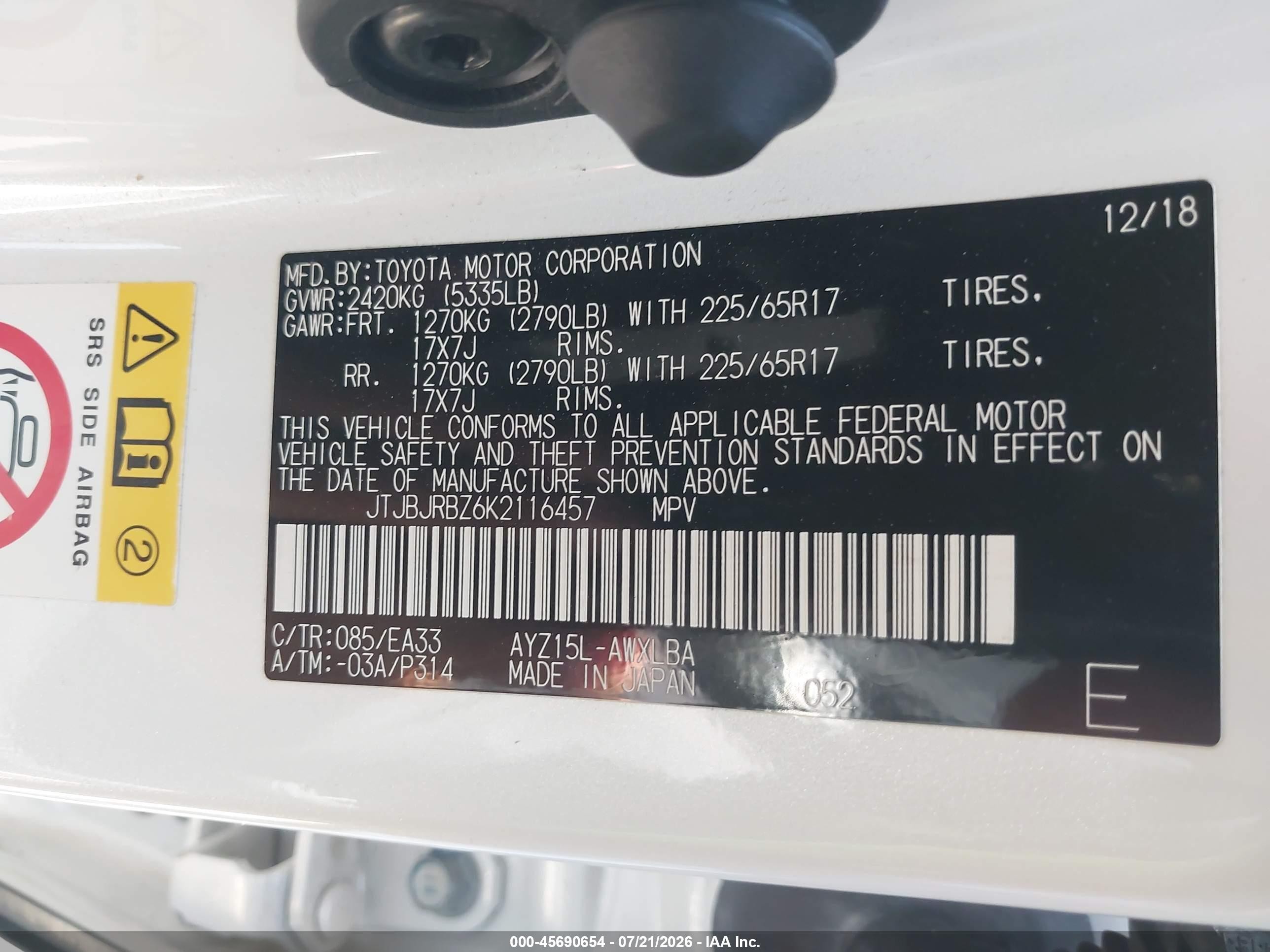2019 Lexus Nx 300h   White vin: JTJBJRBZ6K2116457
