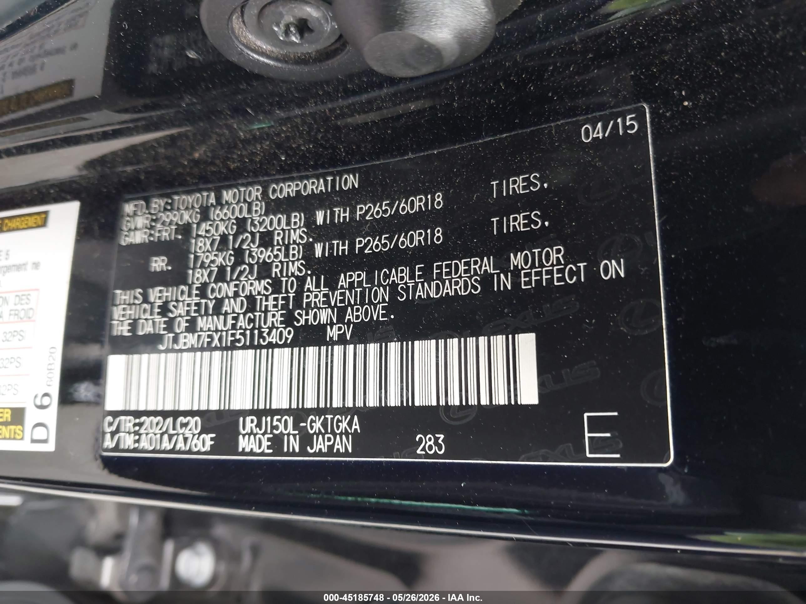 2015 Lexus Gx 460   Черный vin: JTJBM7FX1F5113409