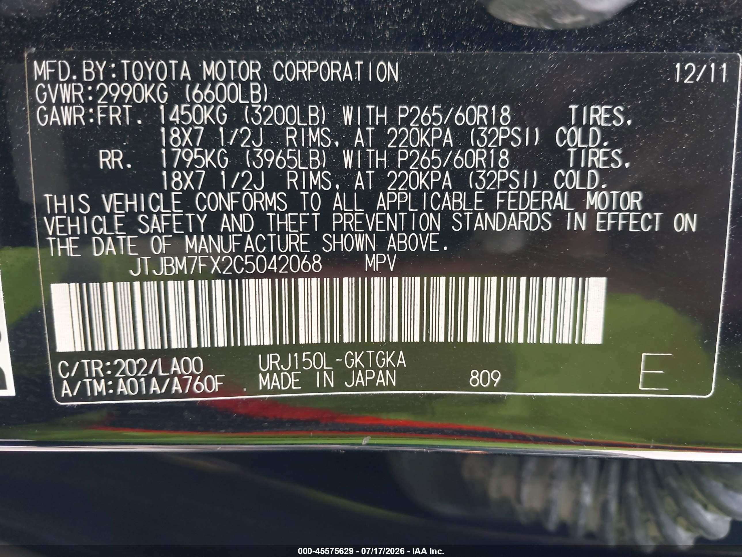 2012 Lexus Gx 460   Черный vin: JTJBM7FX2C5042068