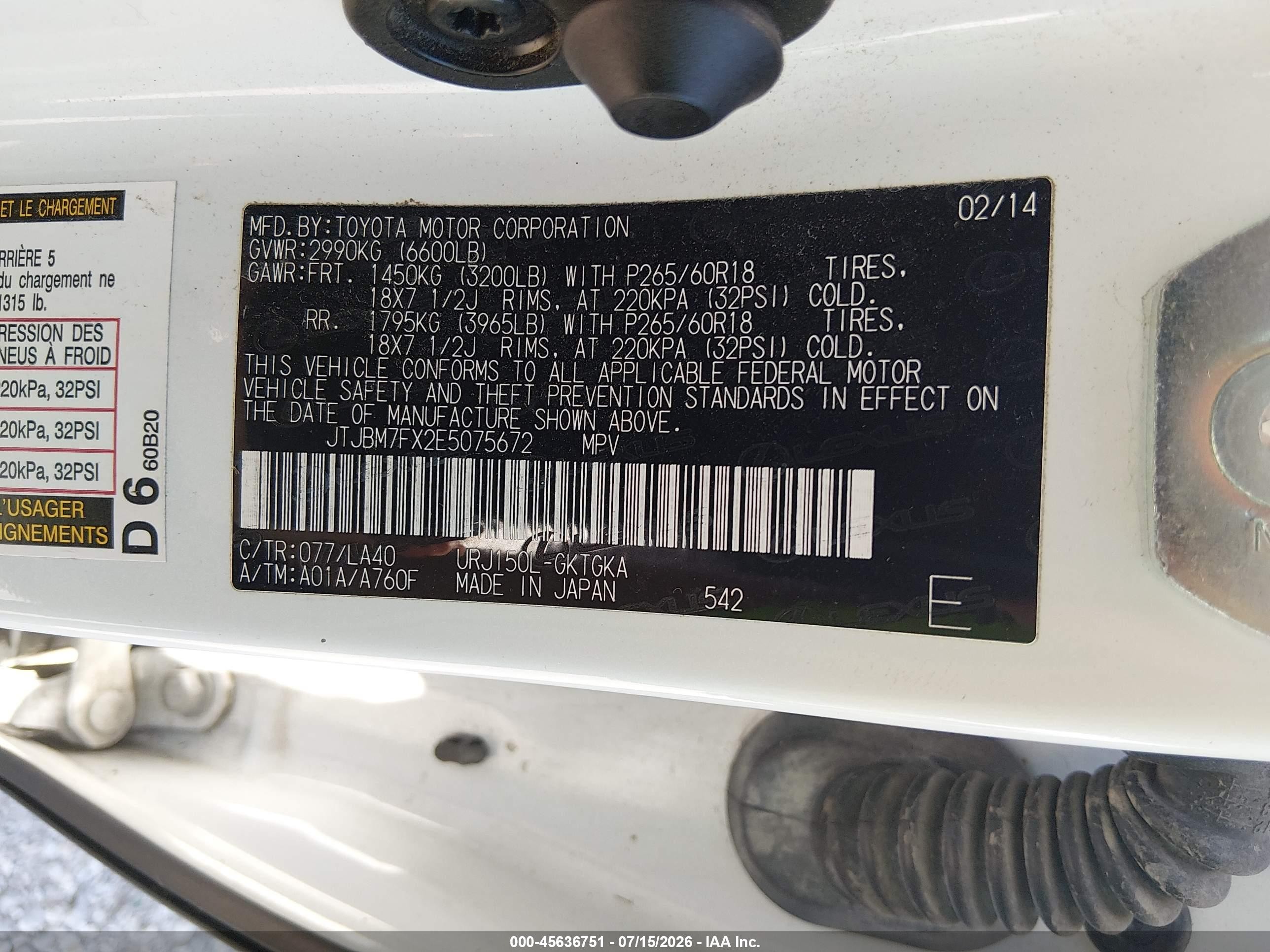 2014 Lexus Gx 460   White vin: JTJBM7FX2E5075672