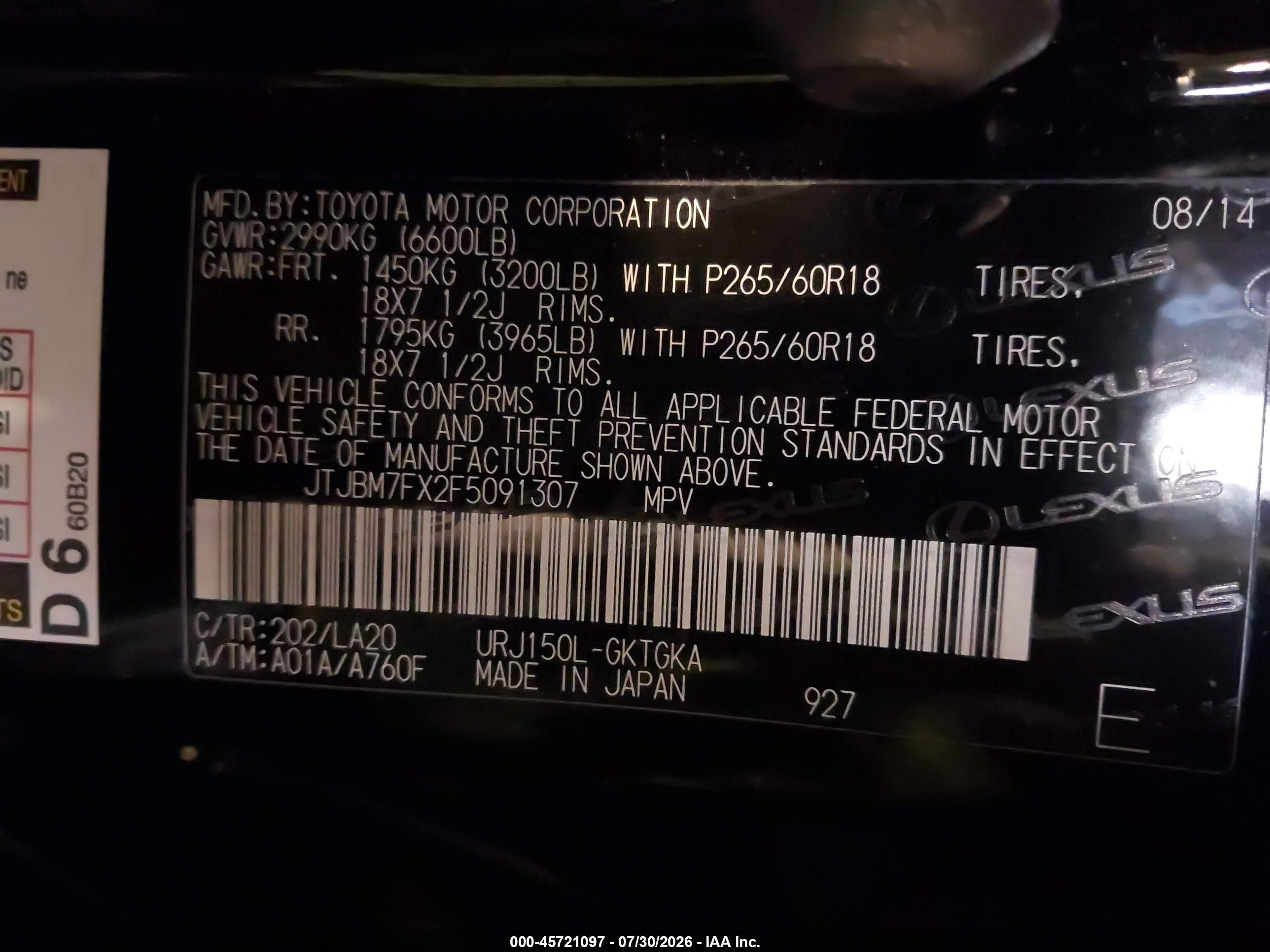 2015 Lexus Gx 460   Black vin: JTJBM7FX2F5091307