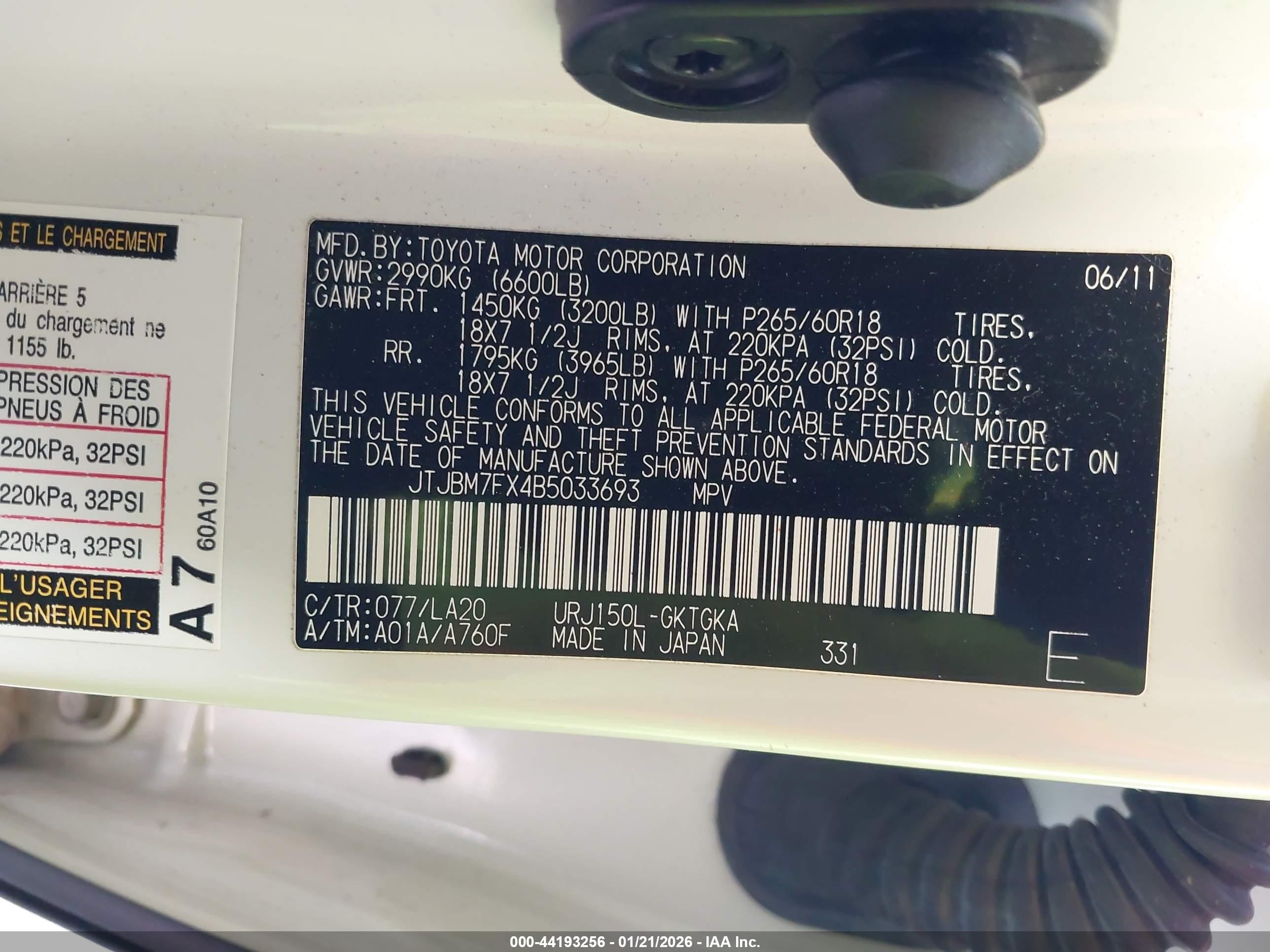 2011 Lexus Gx 460   White vin: JTJBM7FX4B5033693
