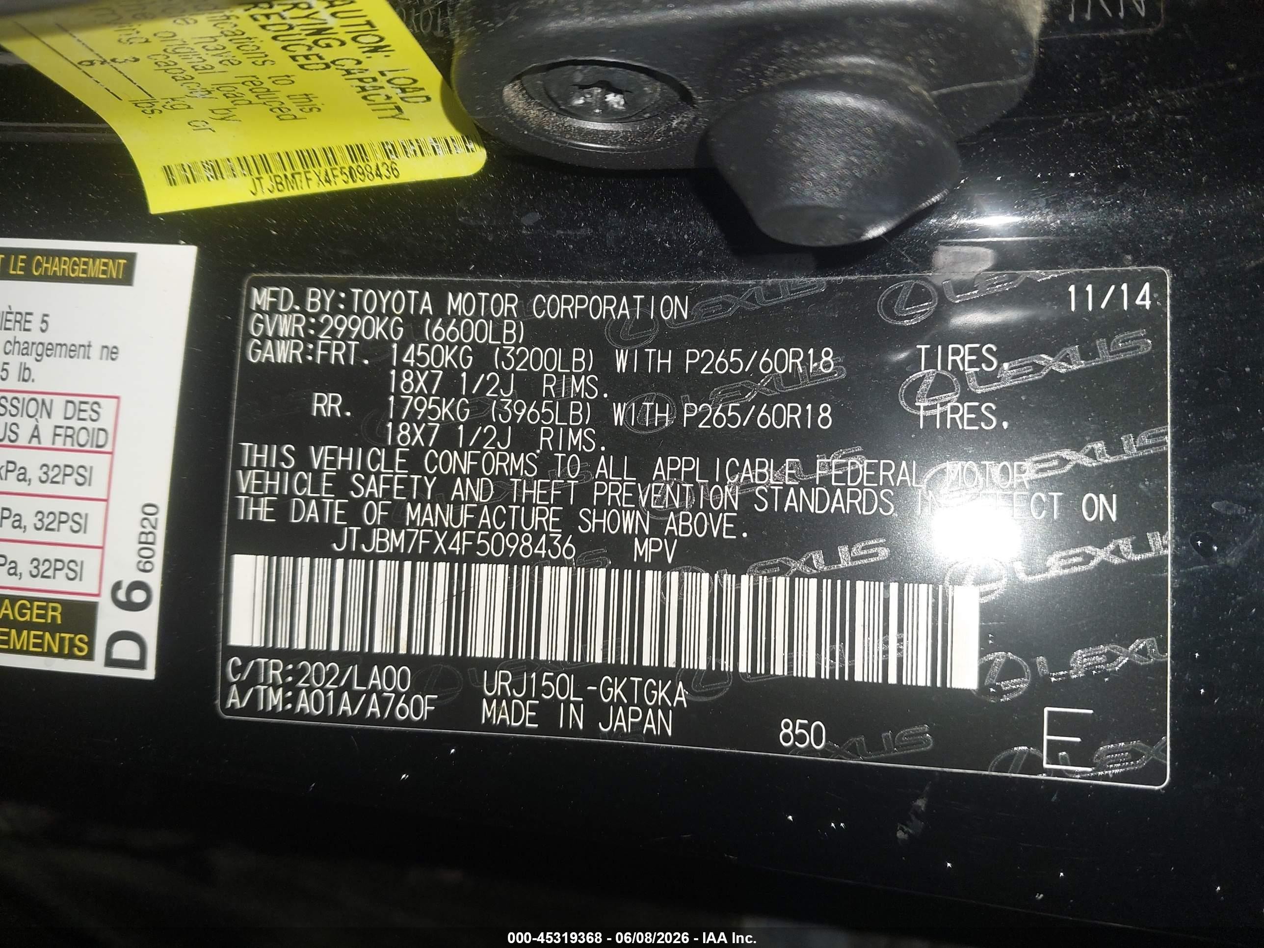 2015 Lexus Gx 460   Black vin: JTJBM7FX4F5098436