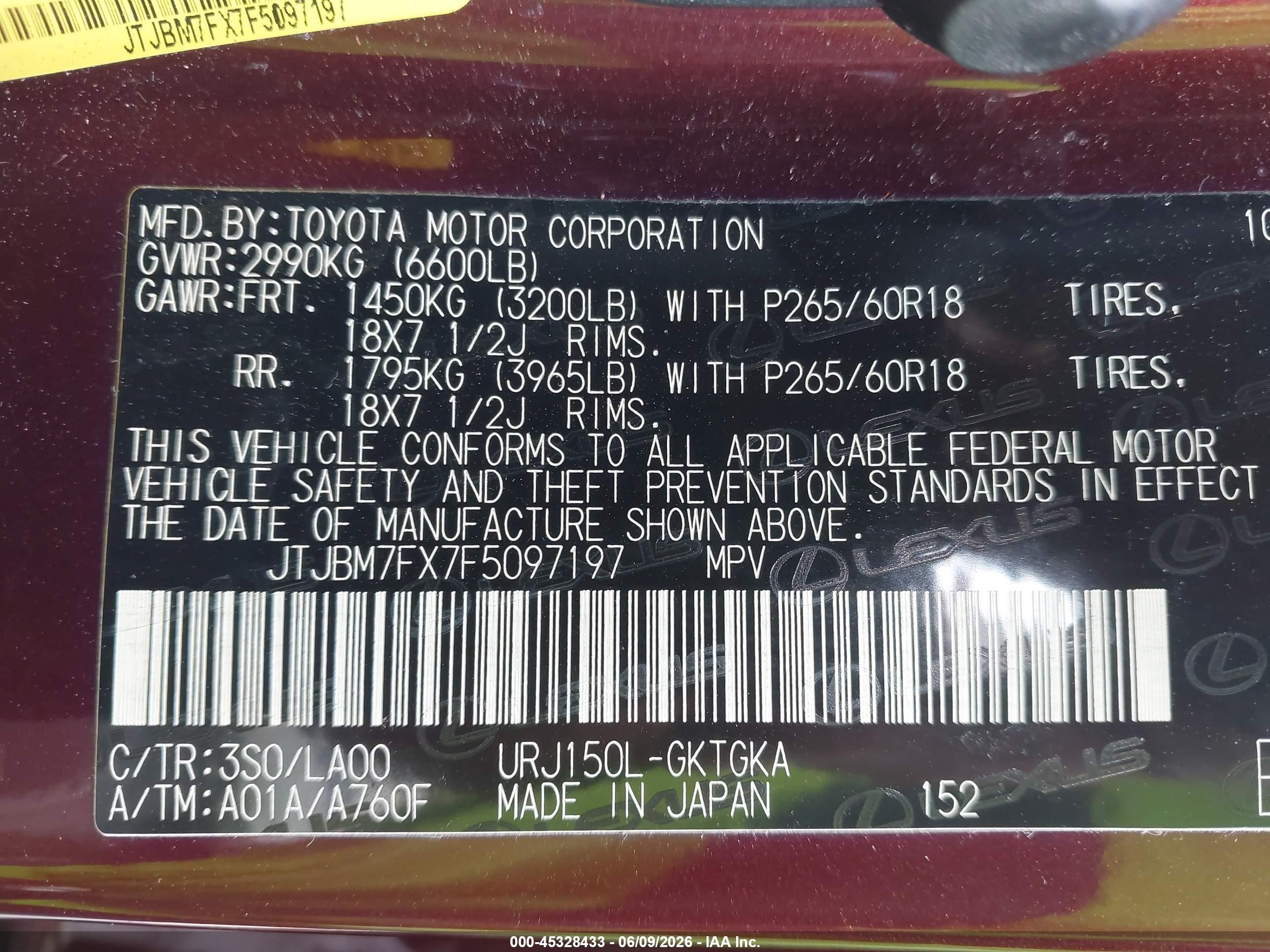 2015 Lexus Gx 460   Burgundy vin: JTJBM7FX7F5097197