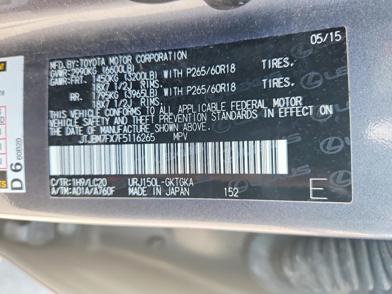 2015 Lexus Gx 460 Gray vin: JTJBM7FX7F5116265