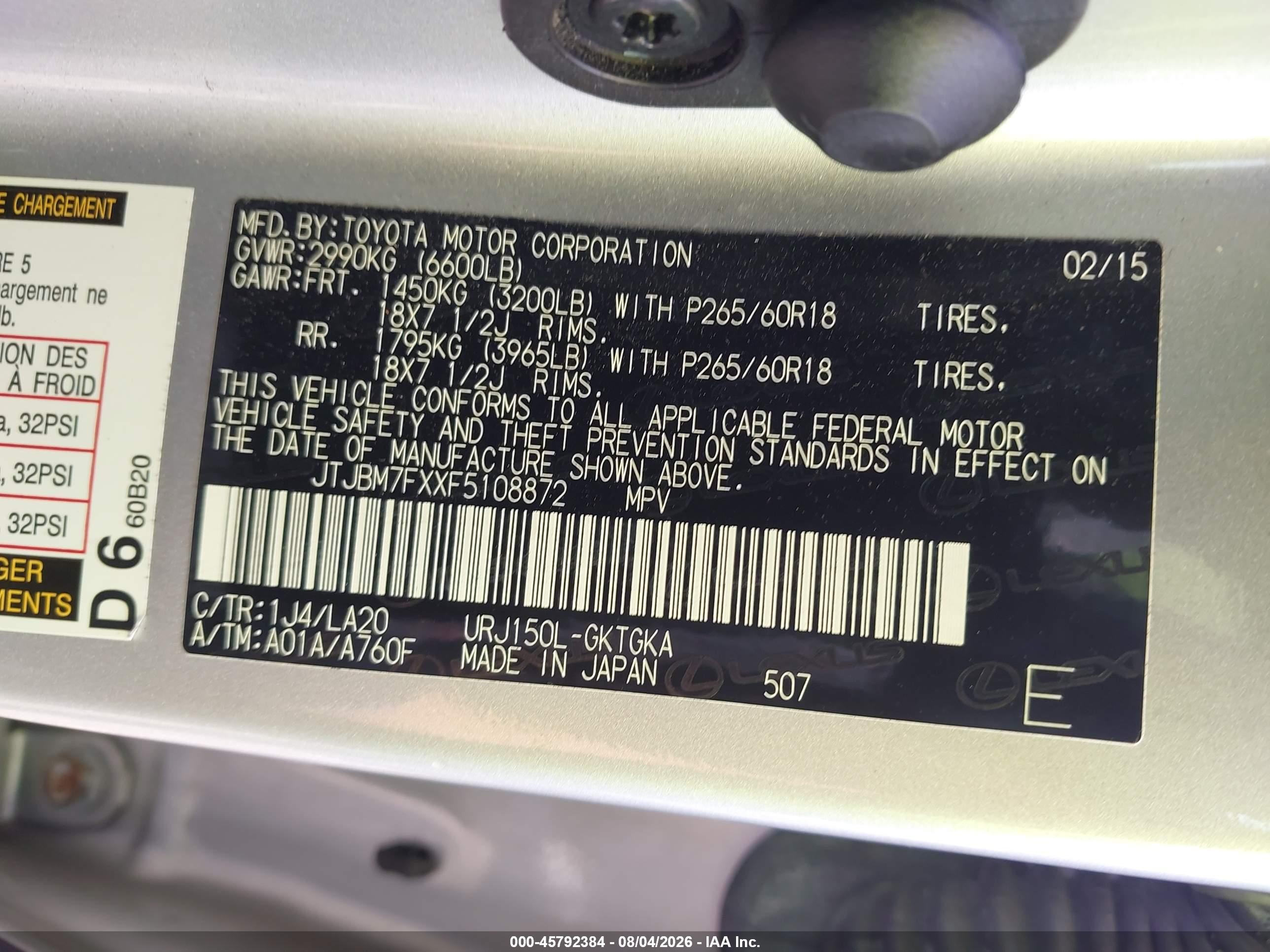 2015 Lexus Gx 460 Silver vin: JTJBM7FXXF5108872