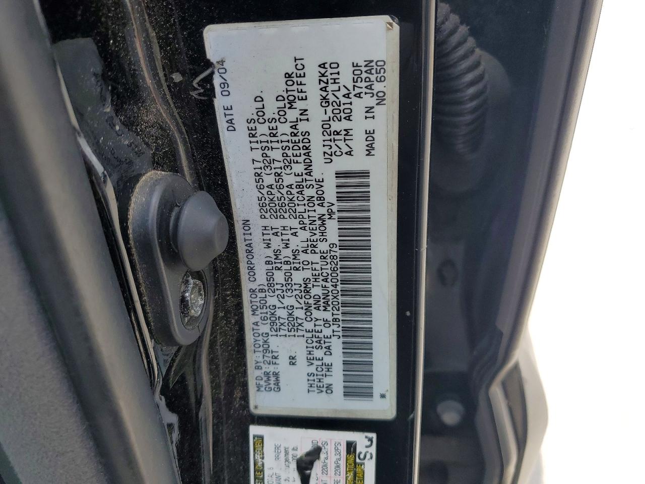 2004 Lexus Gx 470 Black vin: JTJBT20X040062879