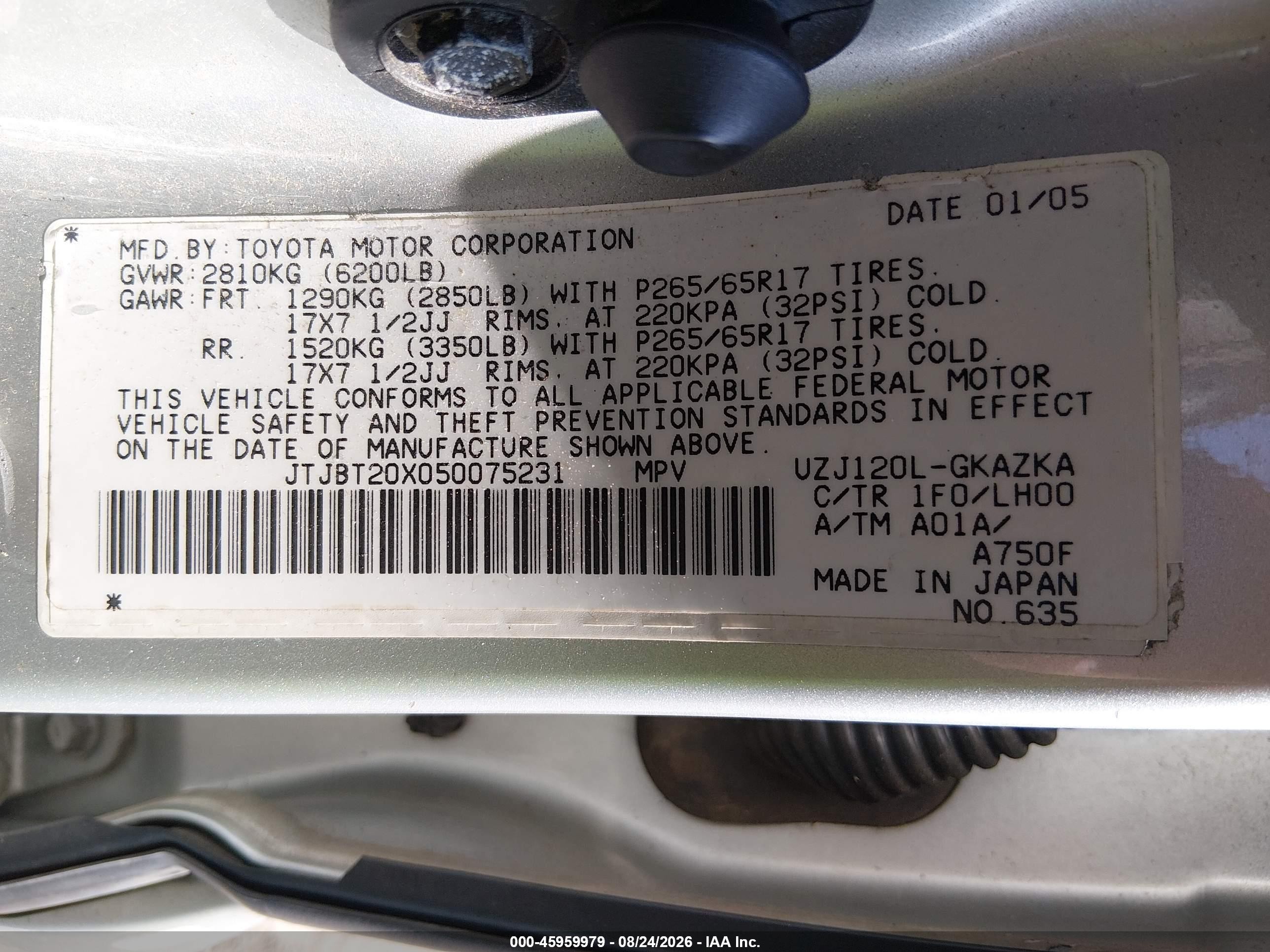 2005 Lexus Gx 470 Серебряный vin: JTJBT20X050075231