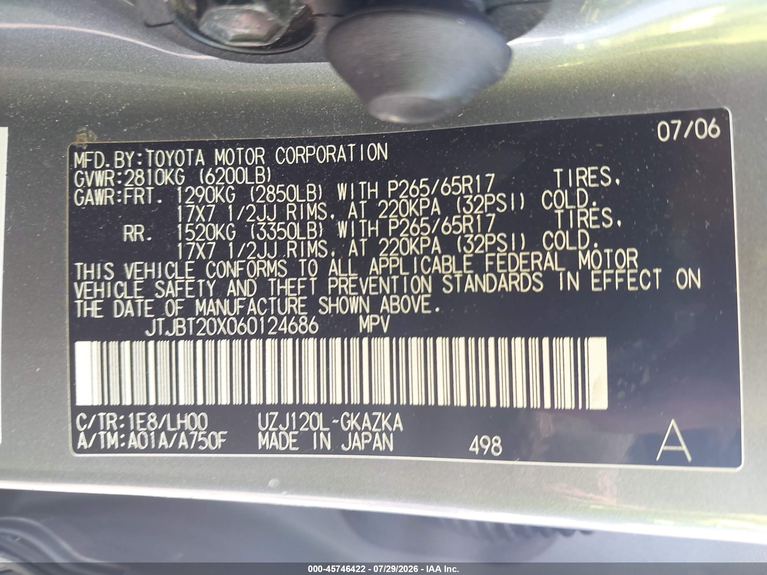 2006 Lexus Gx 470   Gray vin: JTJBT20X060124686
