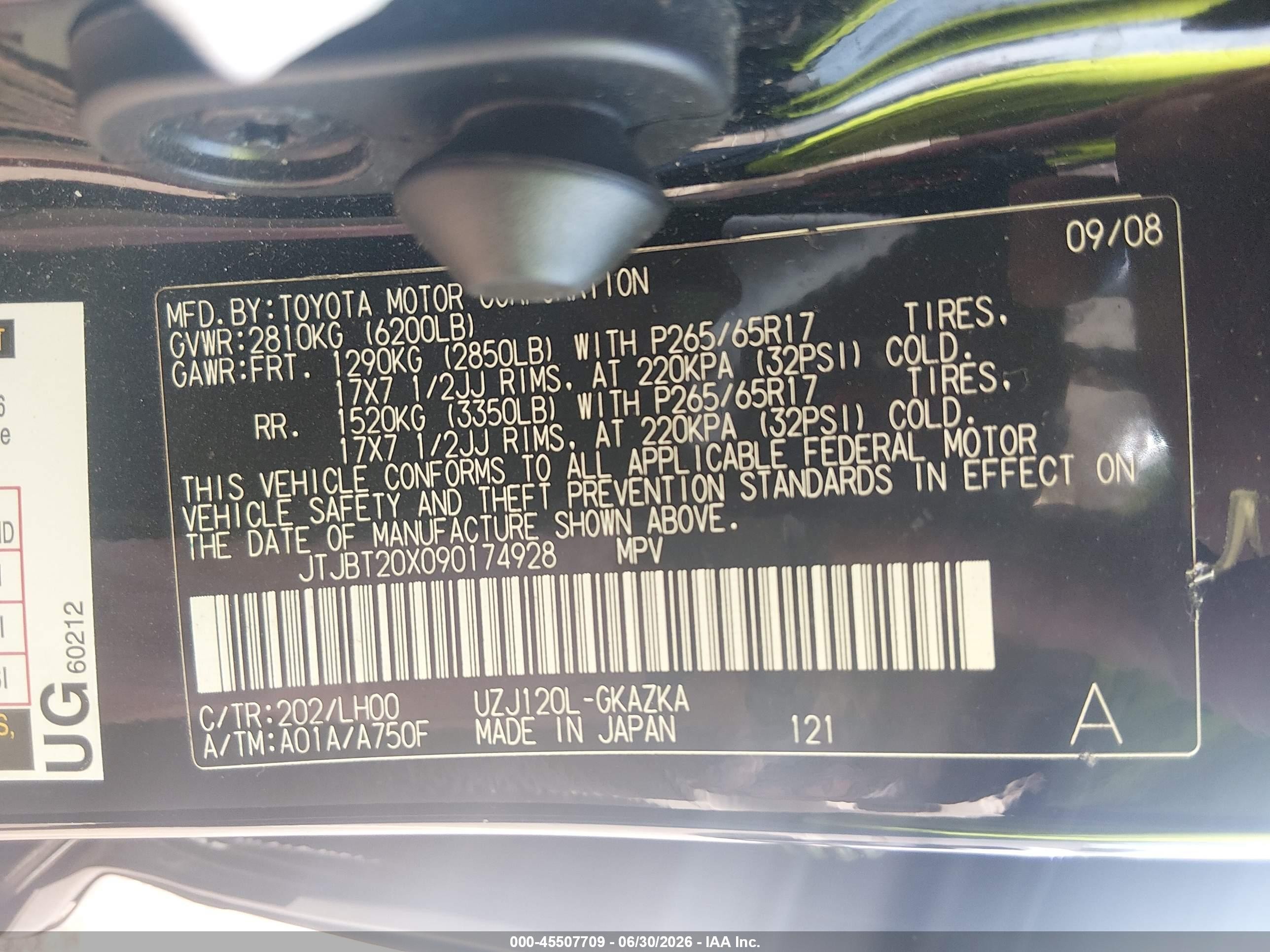 2009 Lexus Gx 470   Black vin: JTJBT20X090174928