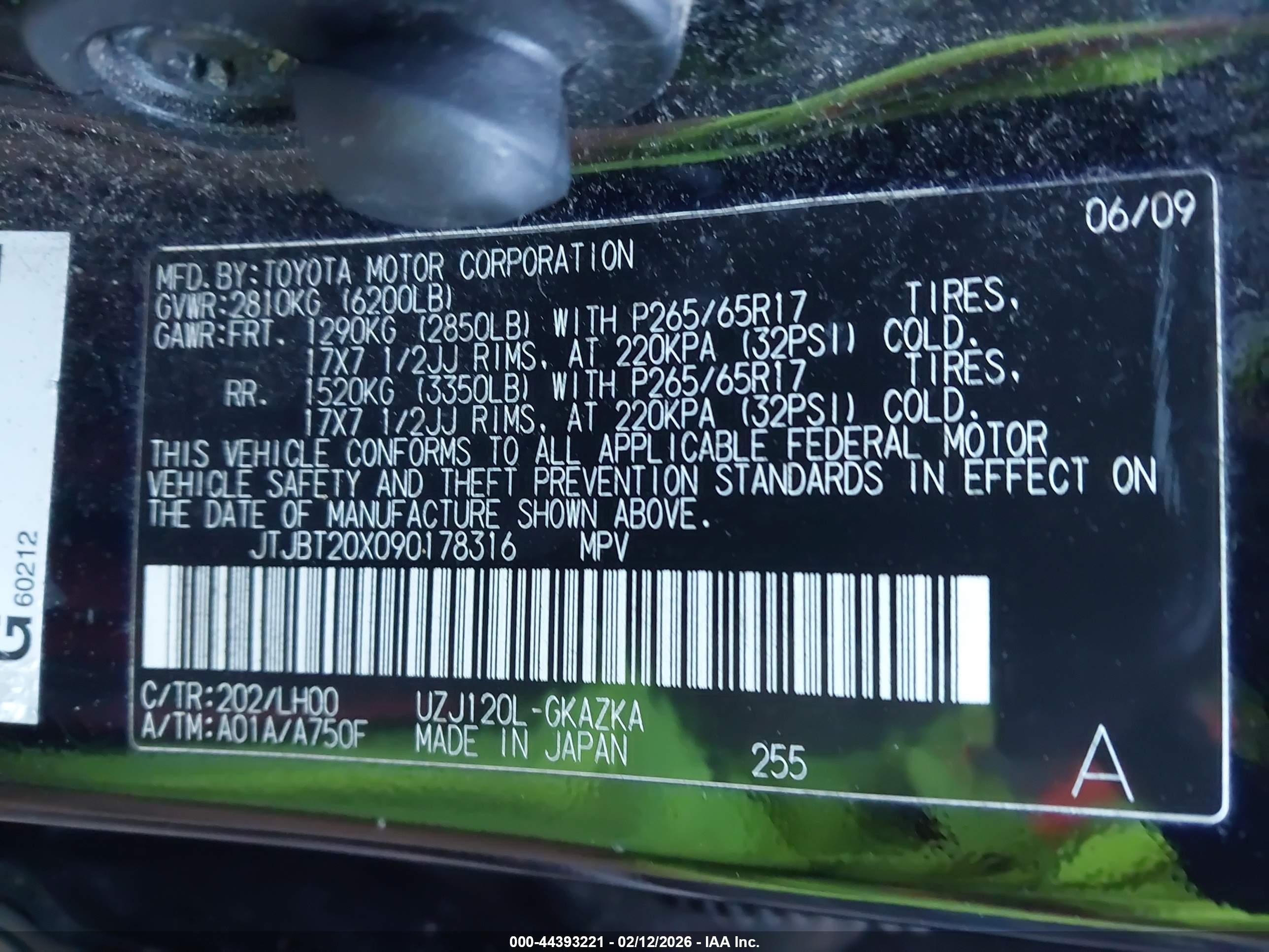 2009 Lexus Gx 470   Black vin: JTJBT20X090178316