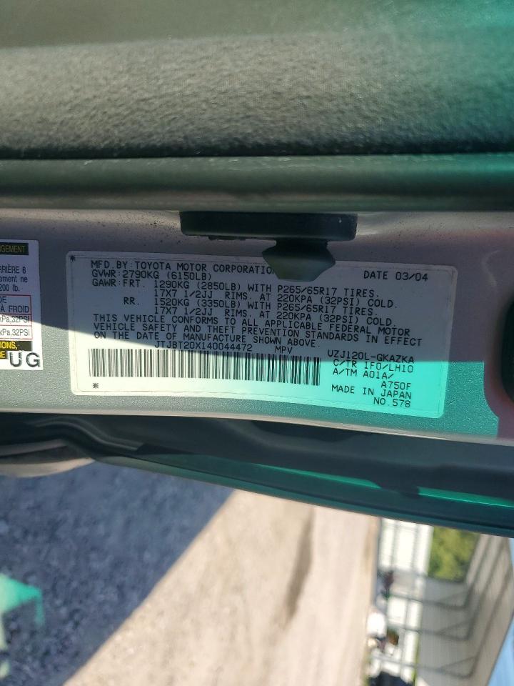 2004 Lexus Gx 470 Silver vin: JTJBT20X140044472