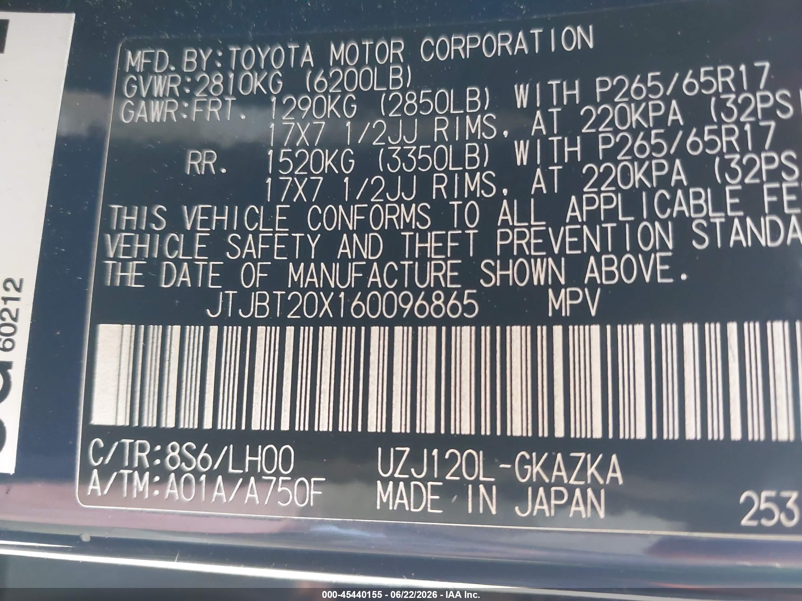 2006 Lexus Gx 470 Blue vin: JTJBT20X160096865