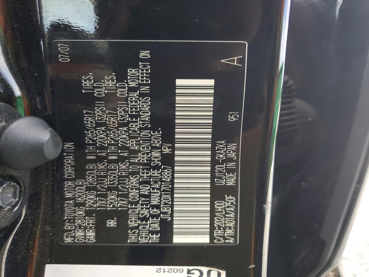 2007 Lexus Gx 470 Black vin: JTJBT20X170148867
