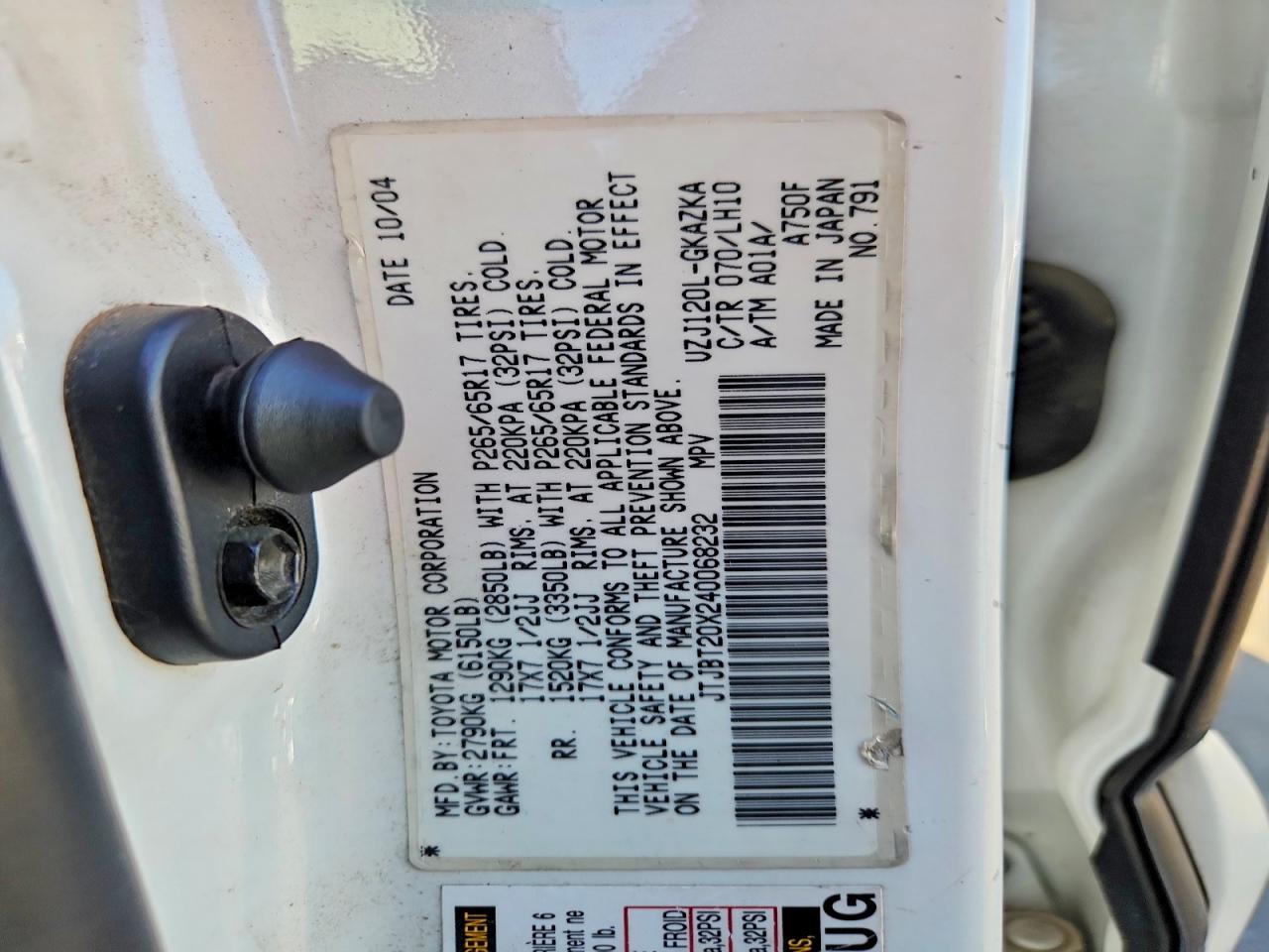 2004 Lexus Gx 470 White vin: JTJBT20X240068232
