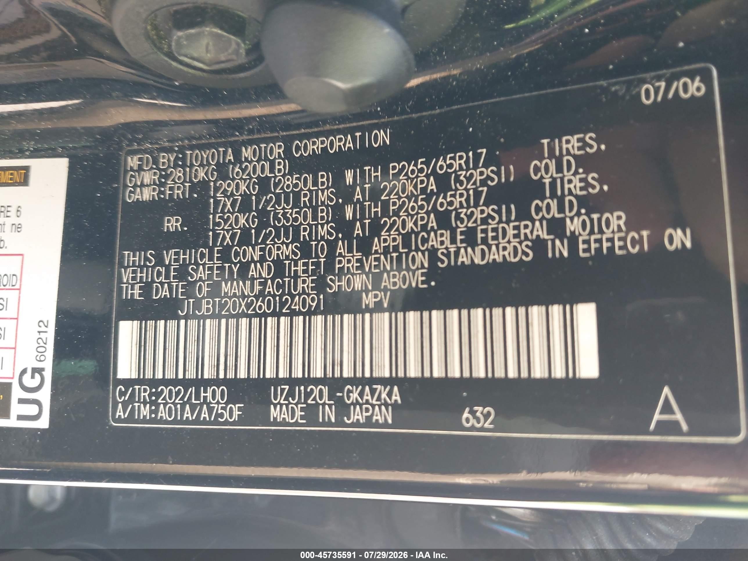 2006 Lexus Gx 470 Black vin: JTJBT20X260124091