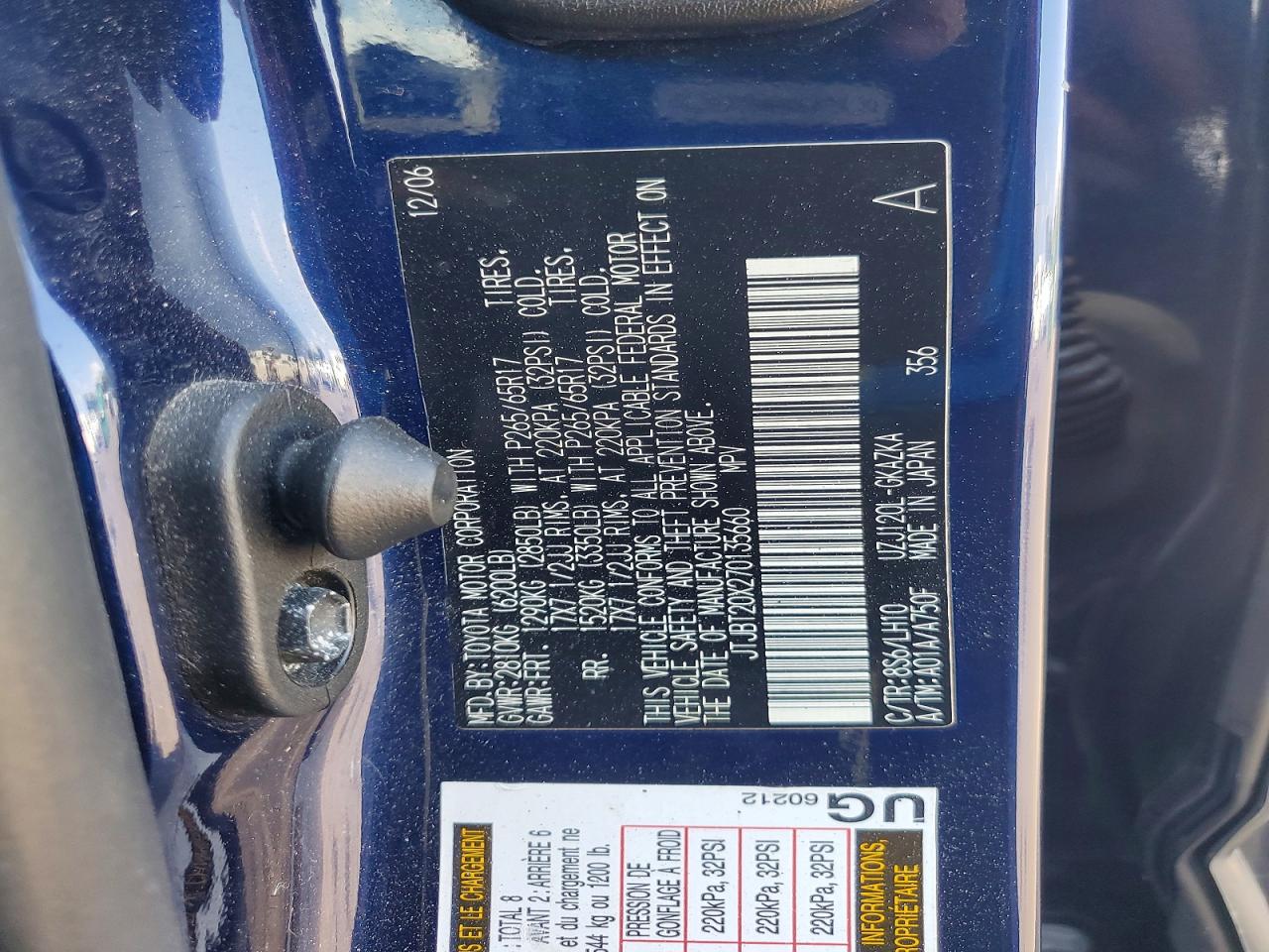 2007 Lexus Gx 470 Blue vin: JTJBT20X270135660
