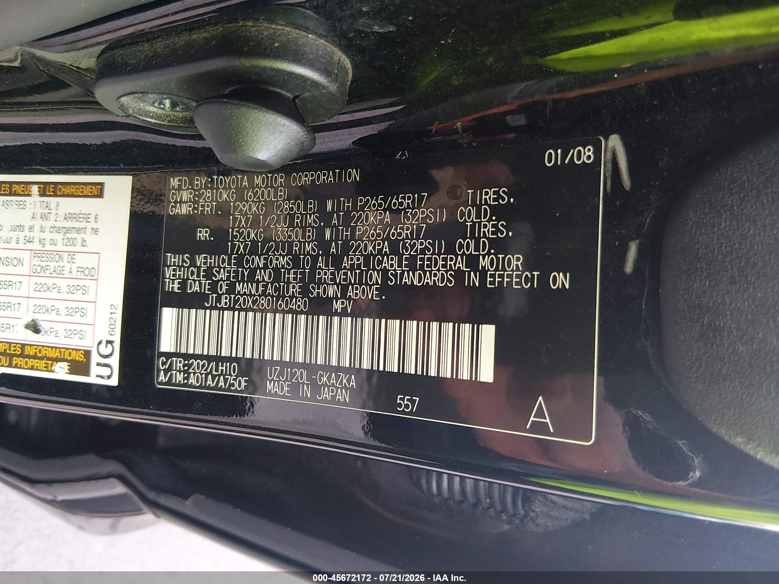 2008 Lexus Gx 470 Black vin: JTJBT20X280160480