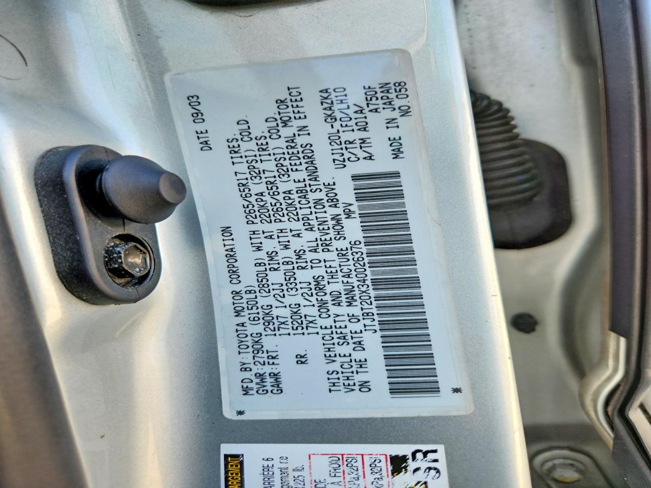 2004 Lexus Gx 470 Gray vin: JTJBT20X340026376