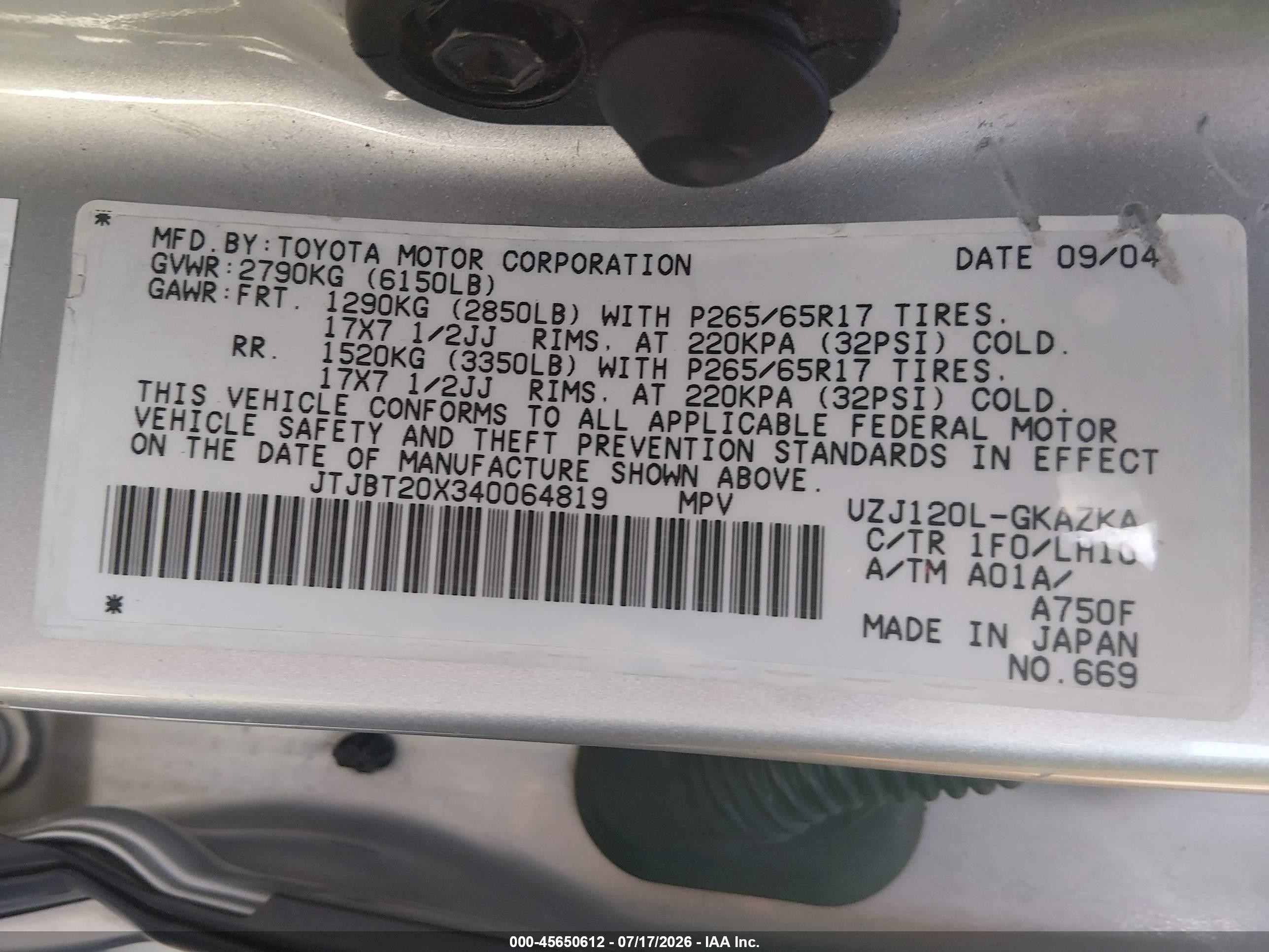 2004 Lexus Gx 470   Серебряный vin: JTJBT20X340064819