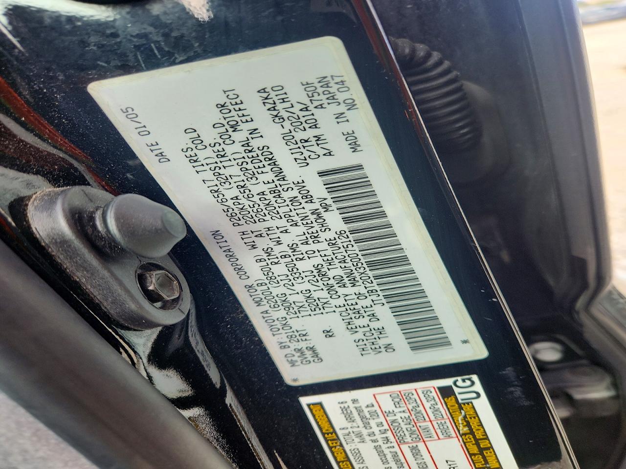 2005 Lexus Gx 470 Black vin: JTJBT20X350075126