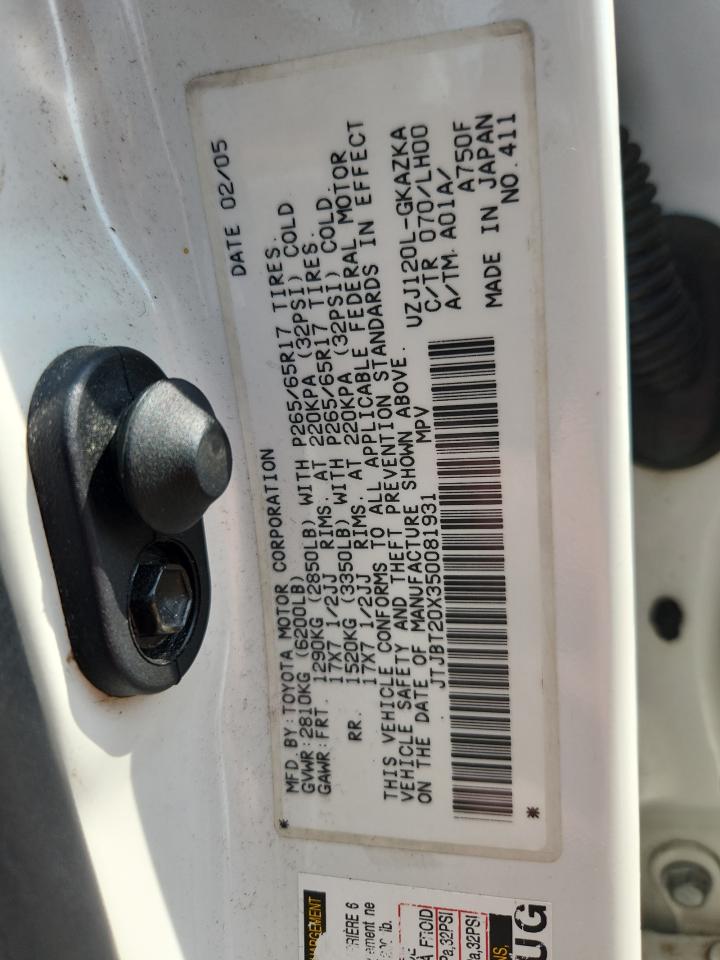 2005 Lexus Gx 470 White vin: JTJBT20X350081931