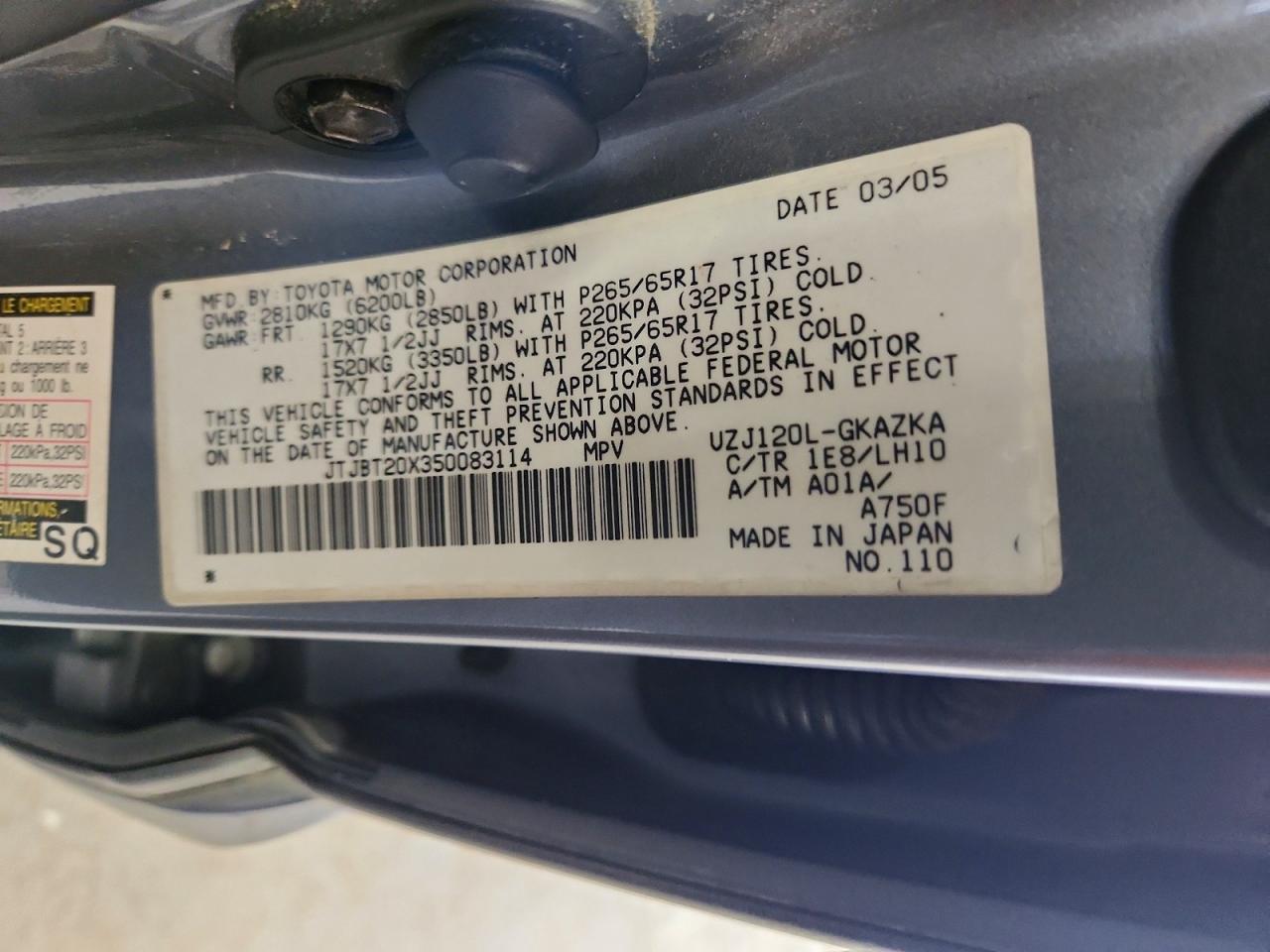 2005 Lexus Gx 470 Gray vin: JTJBT20X350083114