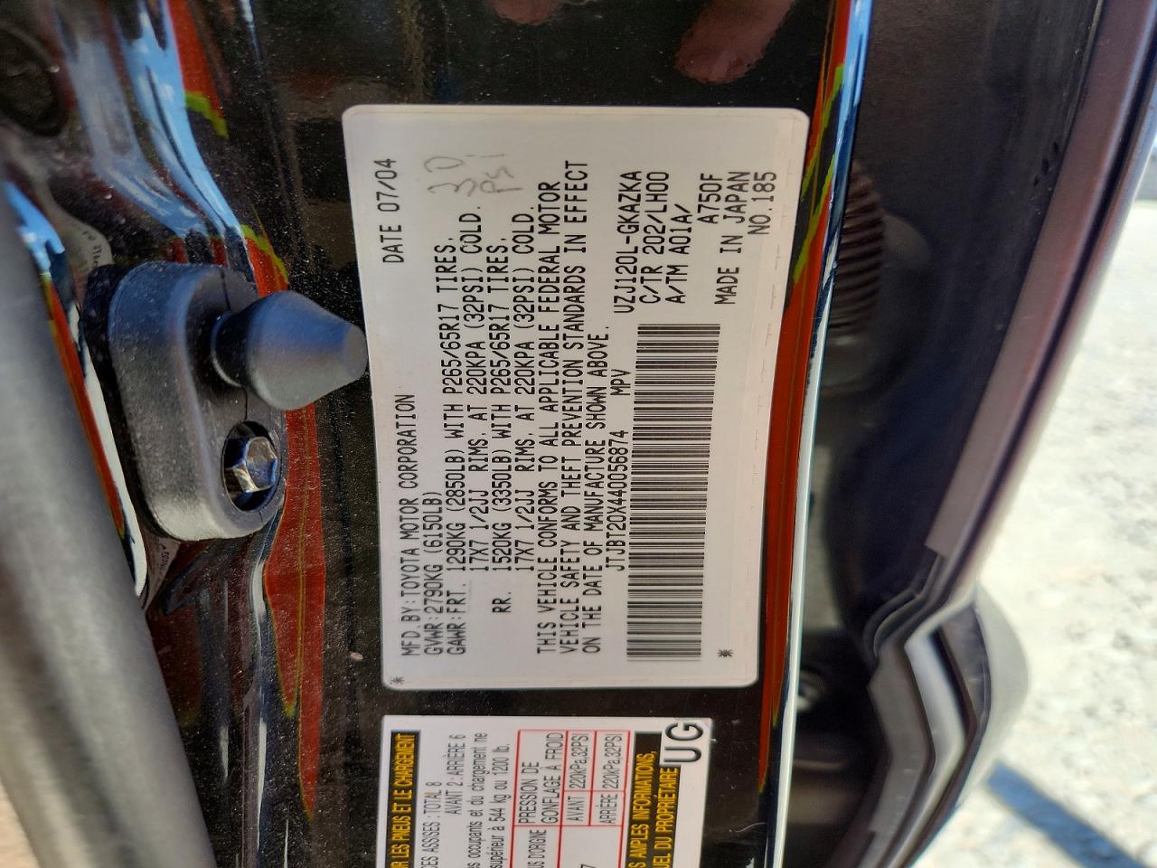 2004 Lexus Gx 470 Black vin: JTJBT20X440056874