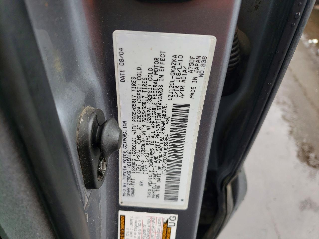 2004 Lexus Gx 470 Gray vin: JTJBT20X440059984