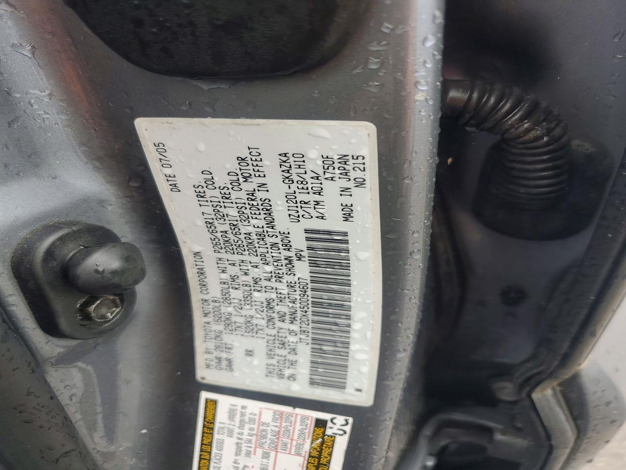 2005 Lexus Gx 470 Silver vin: JTJBT20X450094607