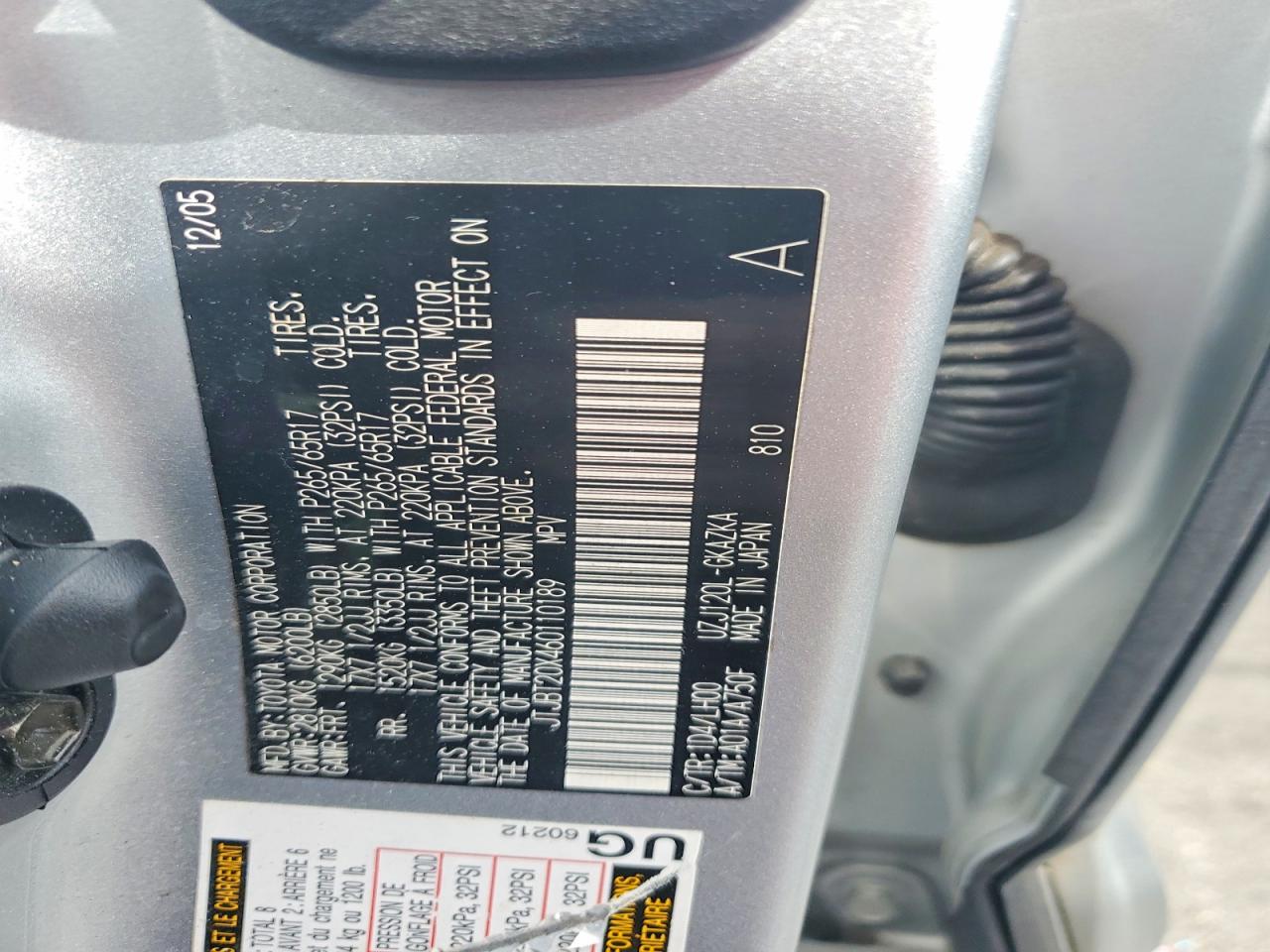 2006 Lexus Gx 470 Base Silver vin: JTJBT20X460110189