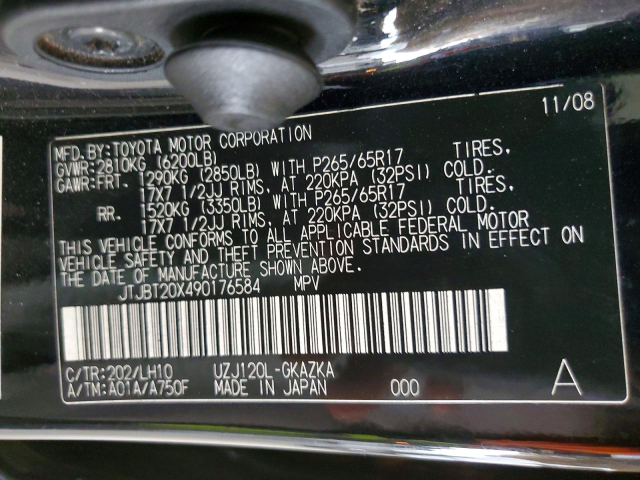 2009 Lexus Gx 470 Black vin: JTJBT20X490176584