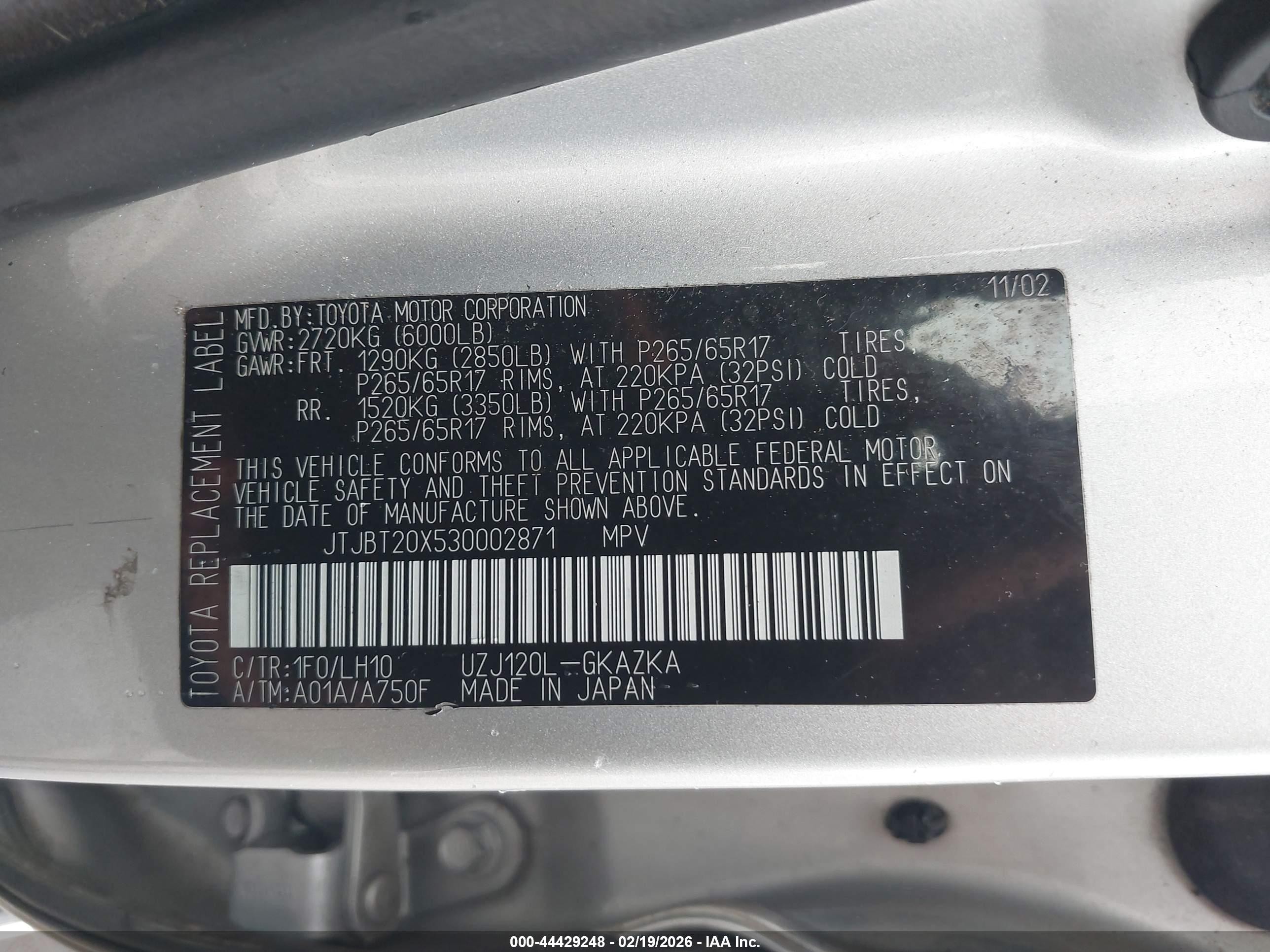 2003 Lexus Gx 470 Silver vin: JTJBT20X530002871