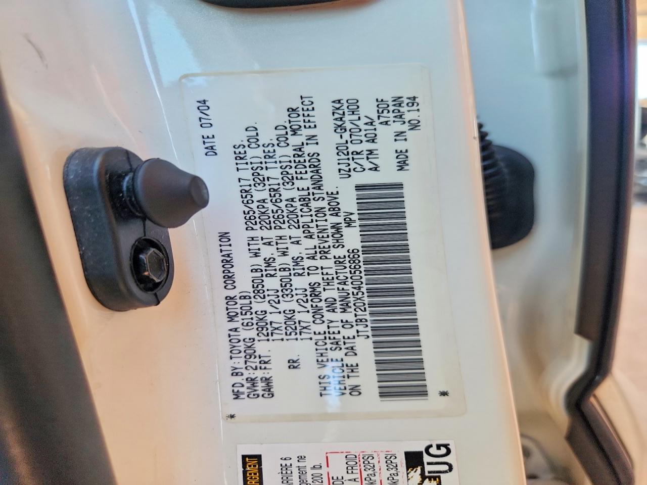 2004 Lexus Gx 470 White vin: JTJBT20X540056866