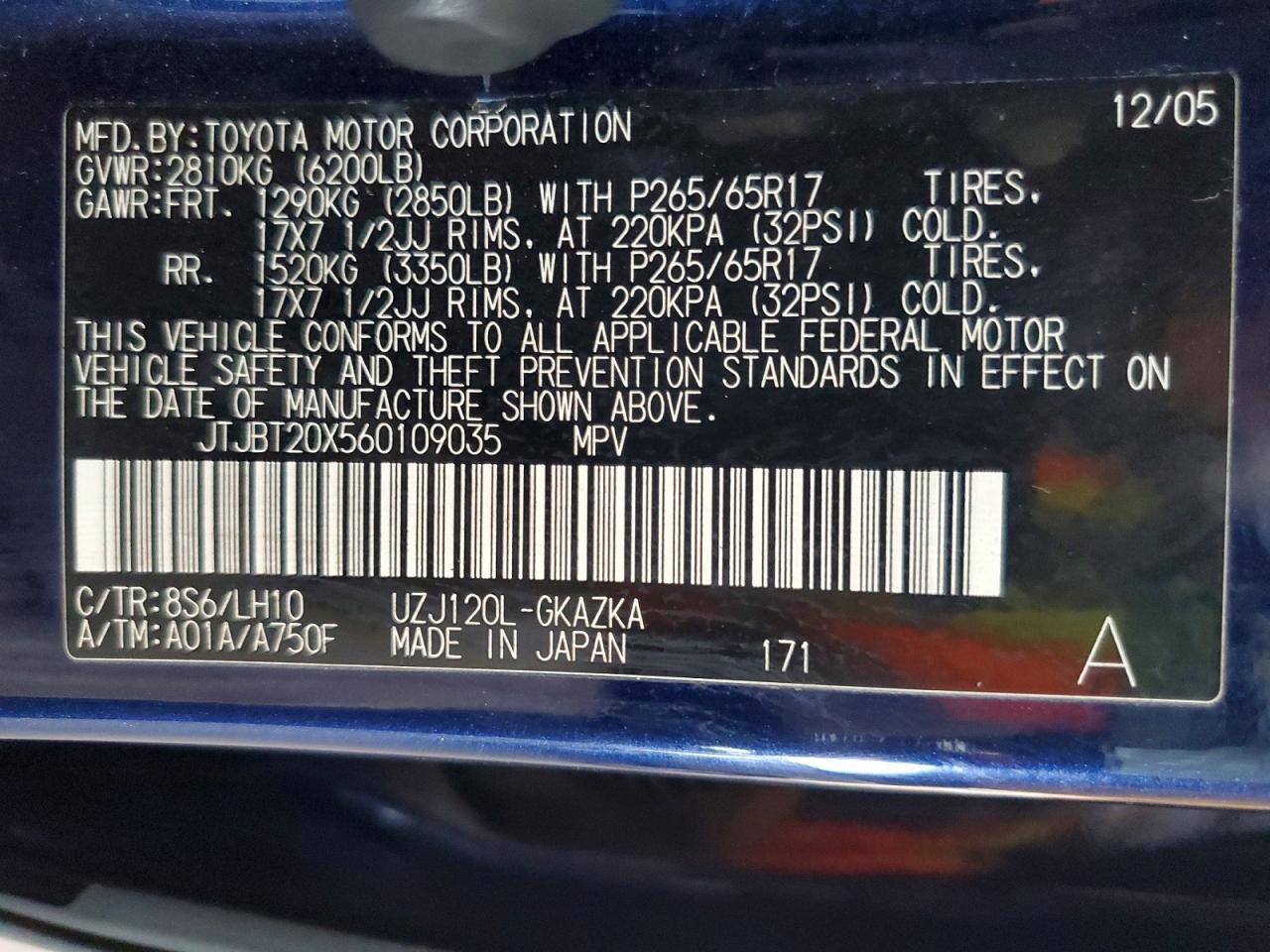 2006 Lexus Gx 470 Синий vin: JTJBT20X560109035