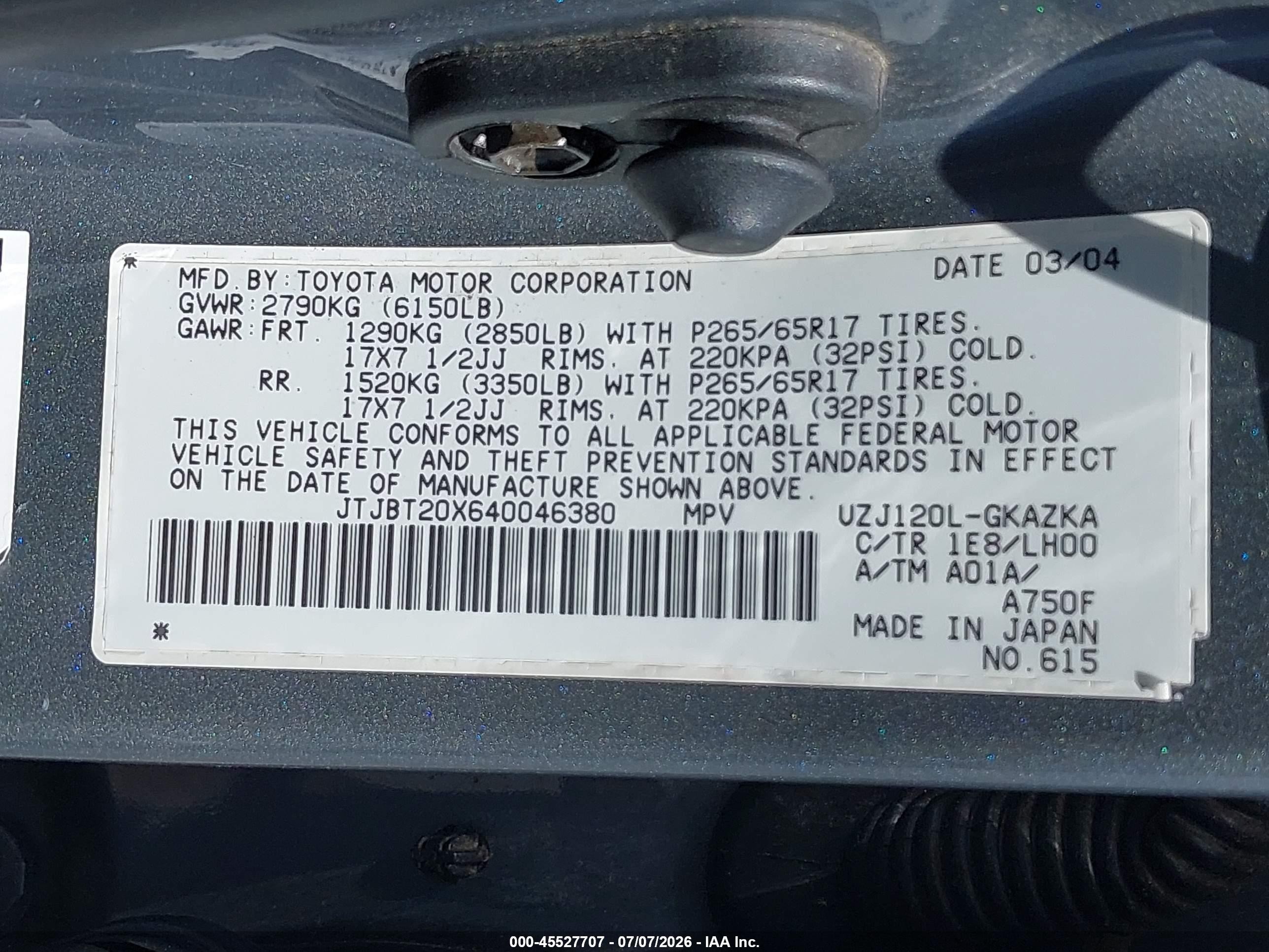 2004 Lexus Gx 470 Серебряный vin: JTJBT20X640046380
