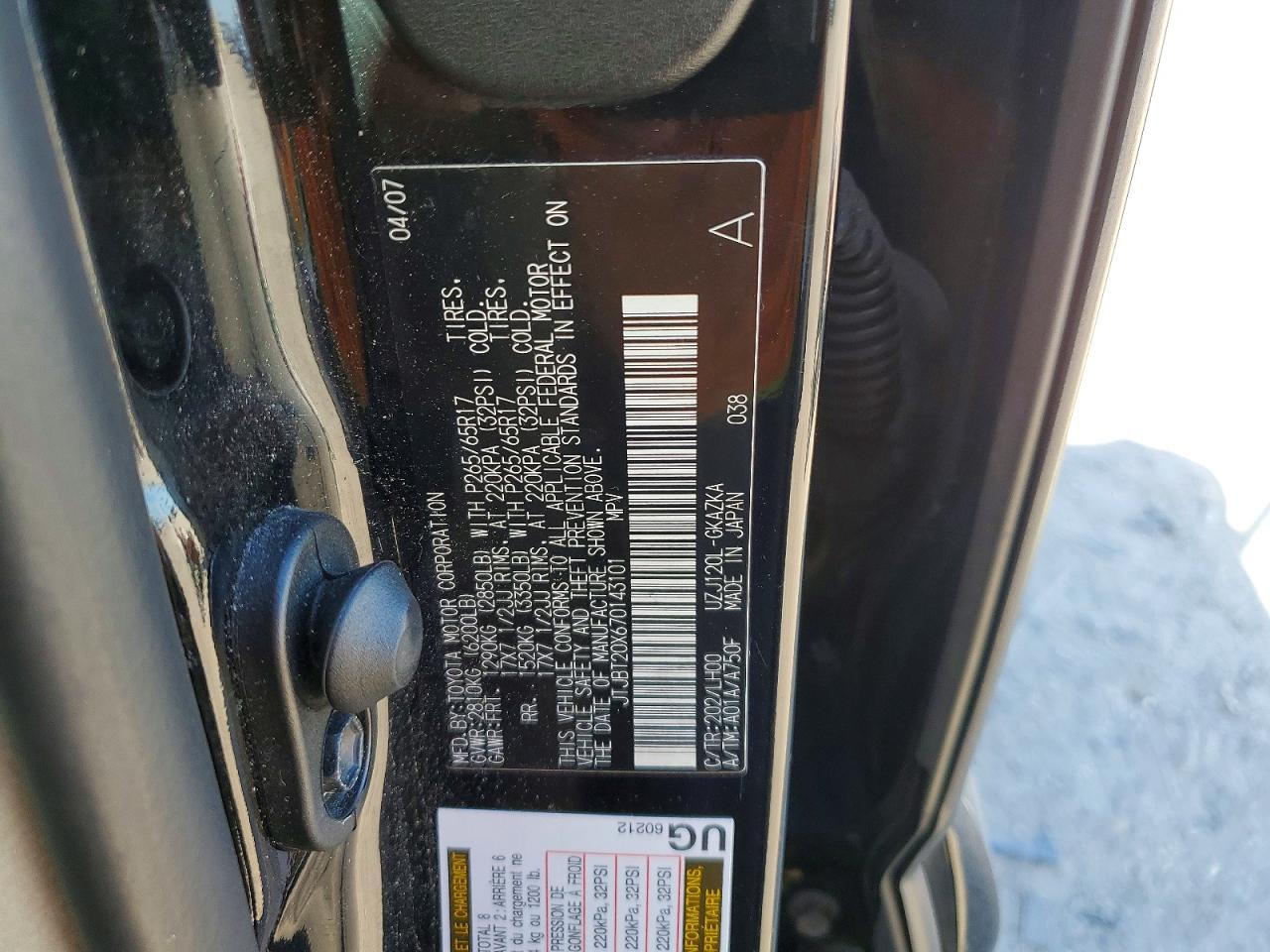 2007 Lexus Gx 470 Black vin: JTJBT20X670143101