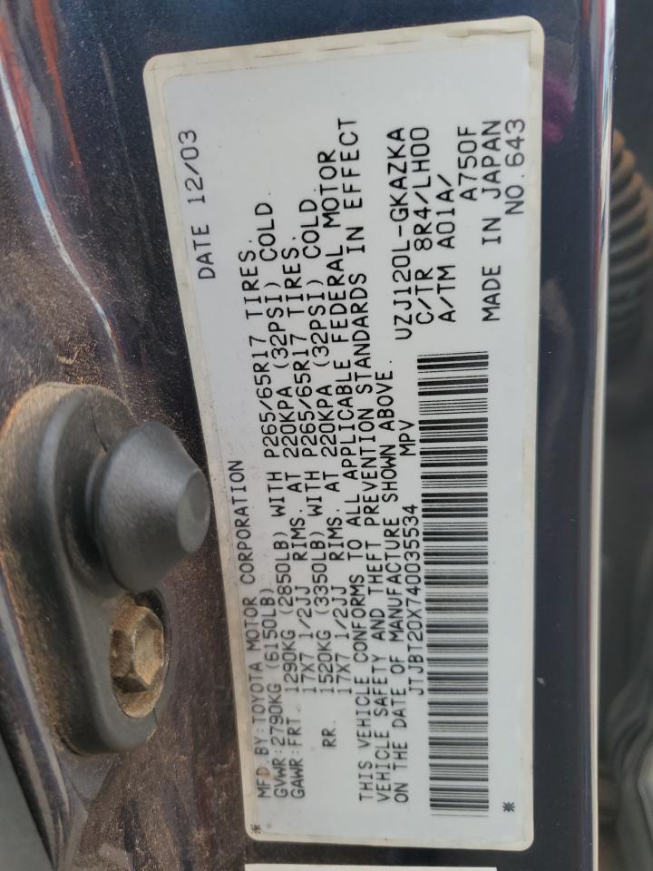 2004 Lexus Gx 470 Blue vin: JTJBT20X740035534