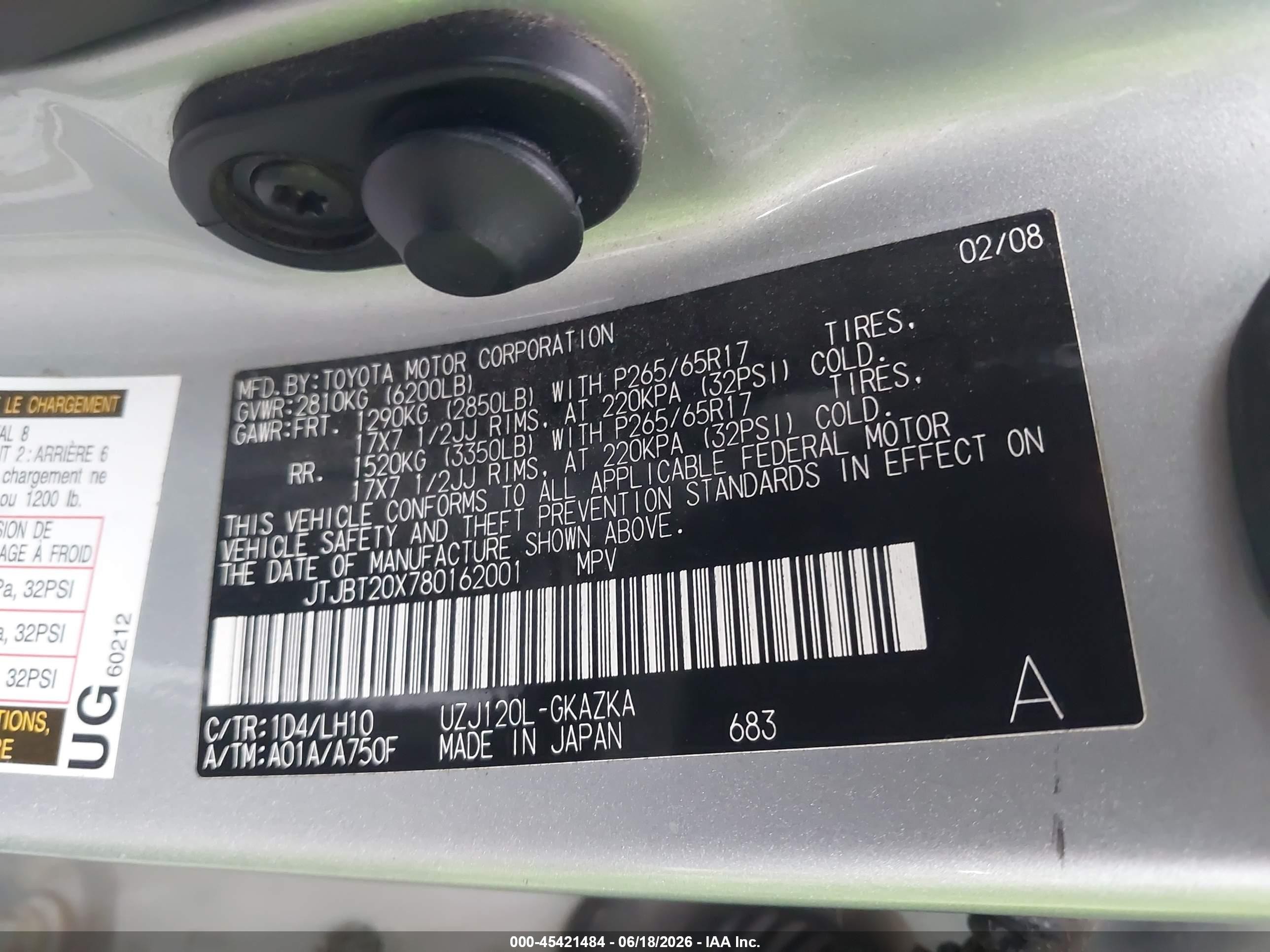 2008 Lexus Gx 470   Silver vin: JTJBT20X780162001