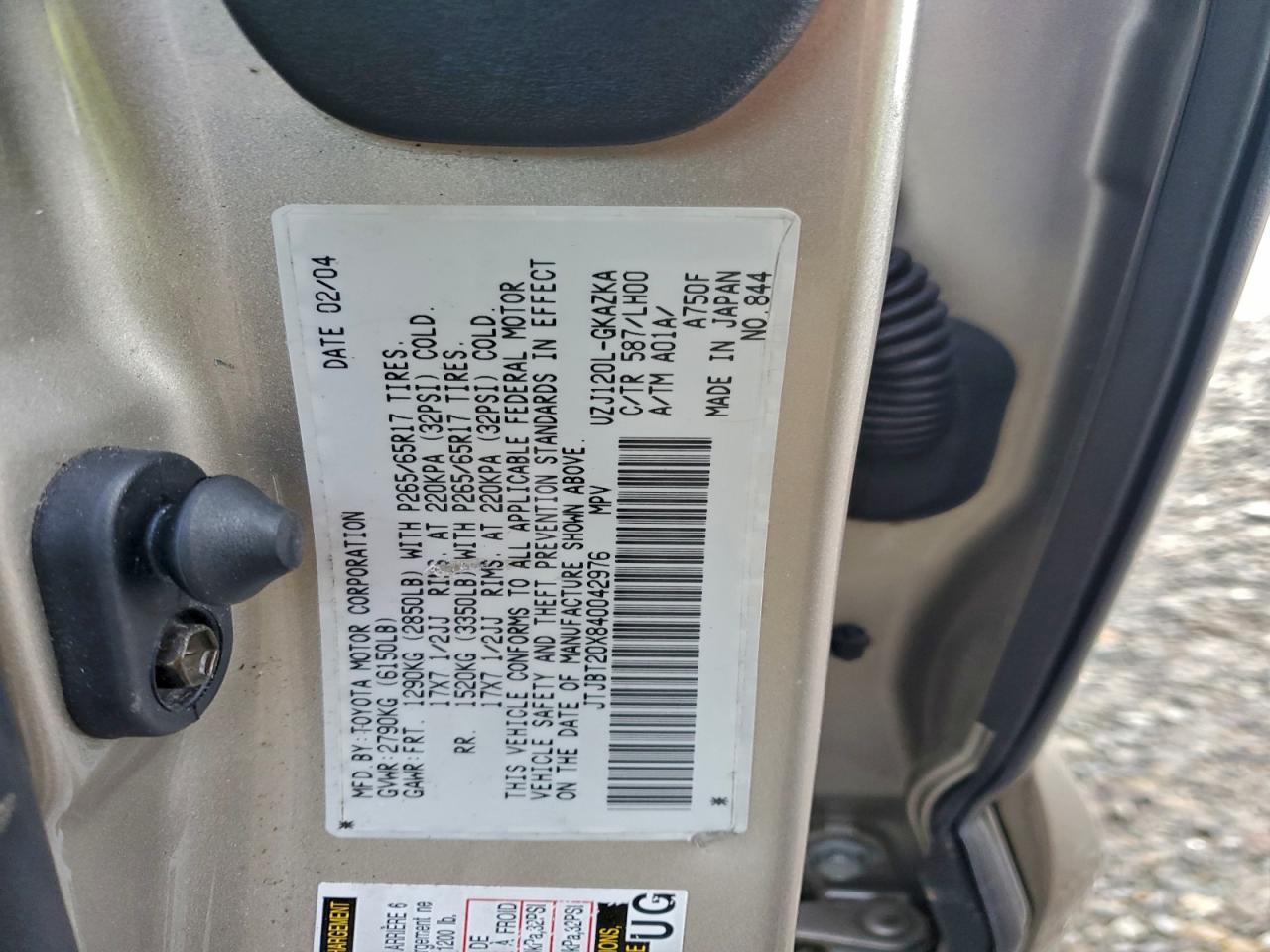 2004 Lexus Gx 470 Tan vin: JTJBT20X840042976