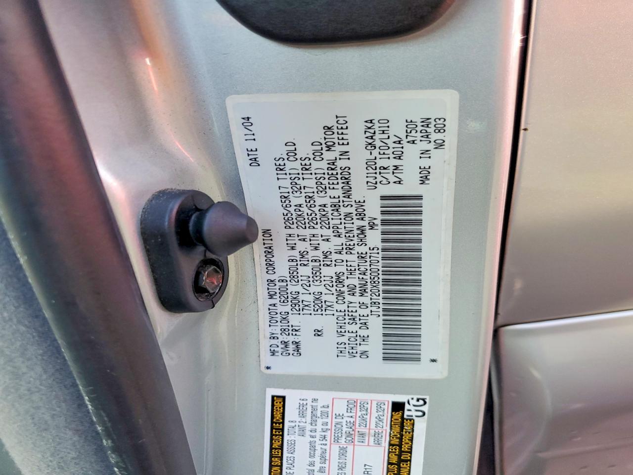 2005 Lexus Gx 470 Серебряный vin: JTJBT20X850070715