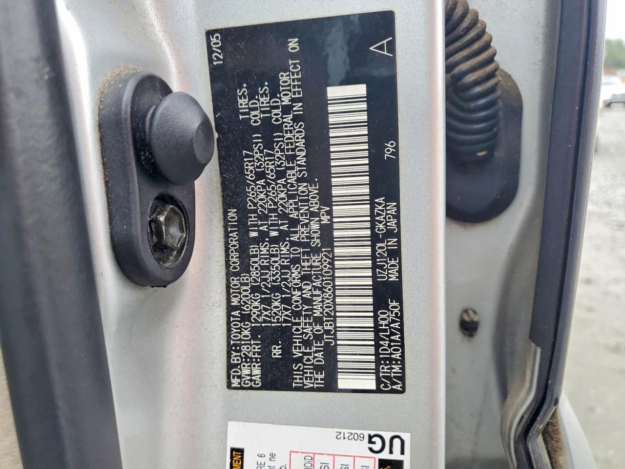 2006 Lexus Gx 470 Silver vin: JTJBT20X860109921