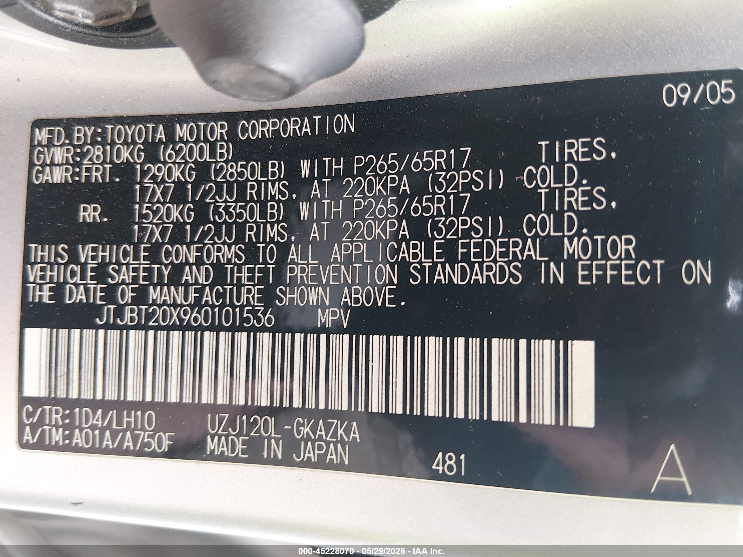 2006 Lexus Gx 470 Gray vin: JTJBT20X960101536