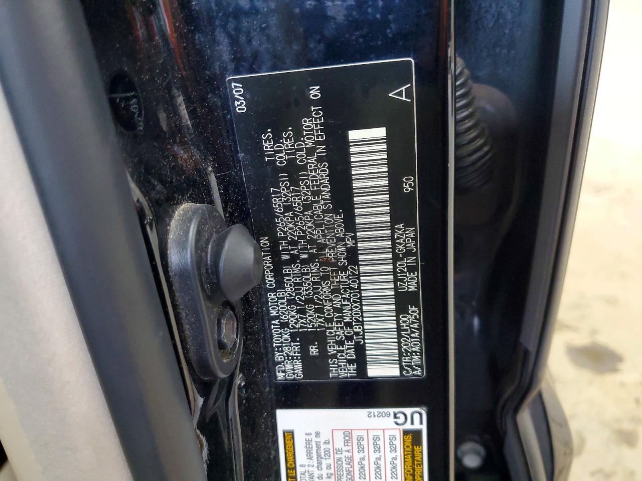 2007 Lexus Gx 470 Black vin: JTJBT20XX70140122