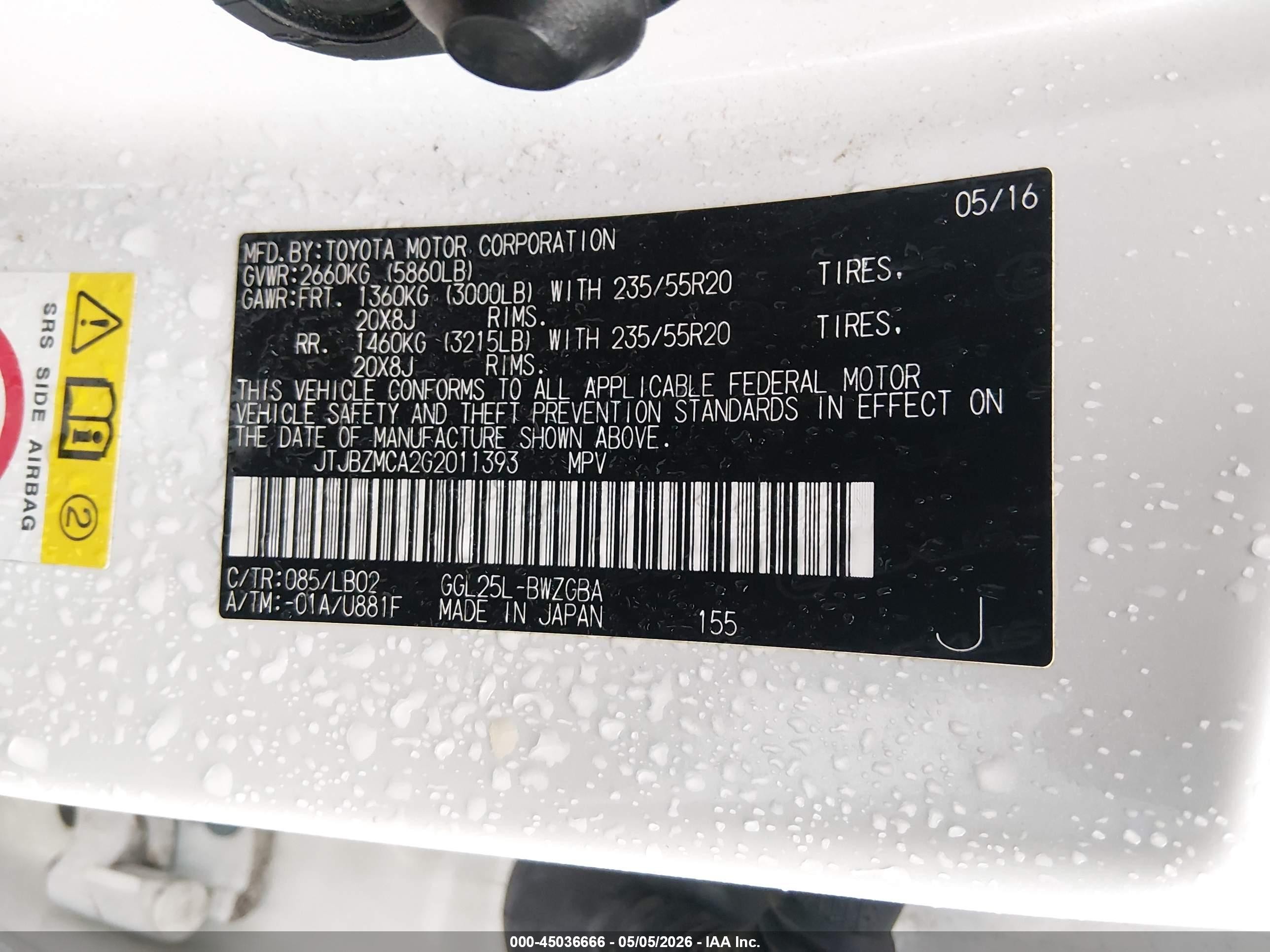 2016 Lexus Rx 350   White vin: JTJBZMCA2G2011393