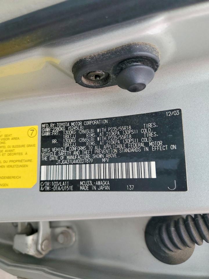2004 Lexus Rx 330 Silver vin: JTJGA31U440027879