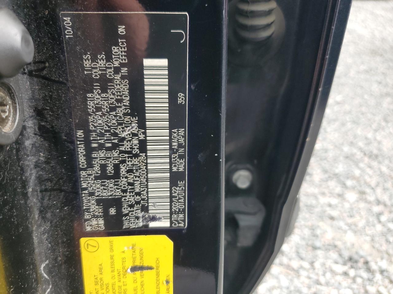 2005 Lexus Rx 330 Black vin: JTJGA31U450049284
