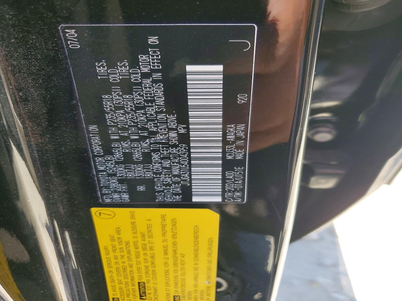 2004 Lexus Rx 330 Black vin: JTJGA31U540043959