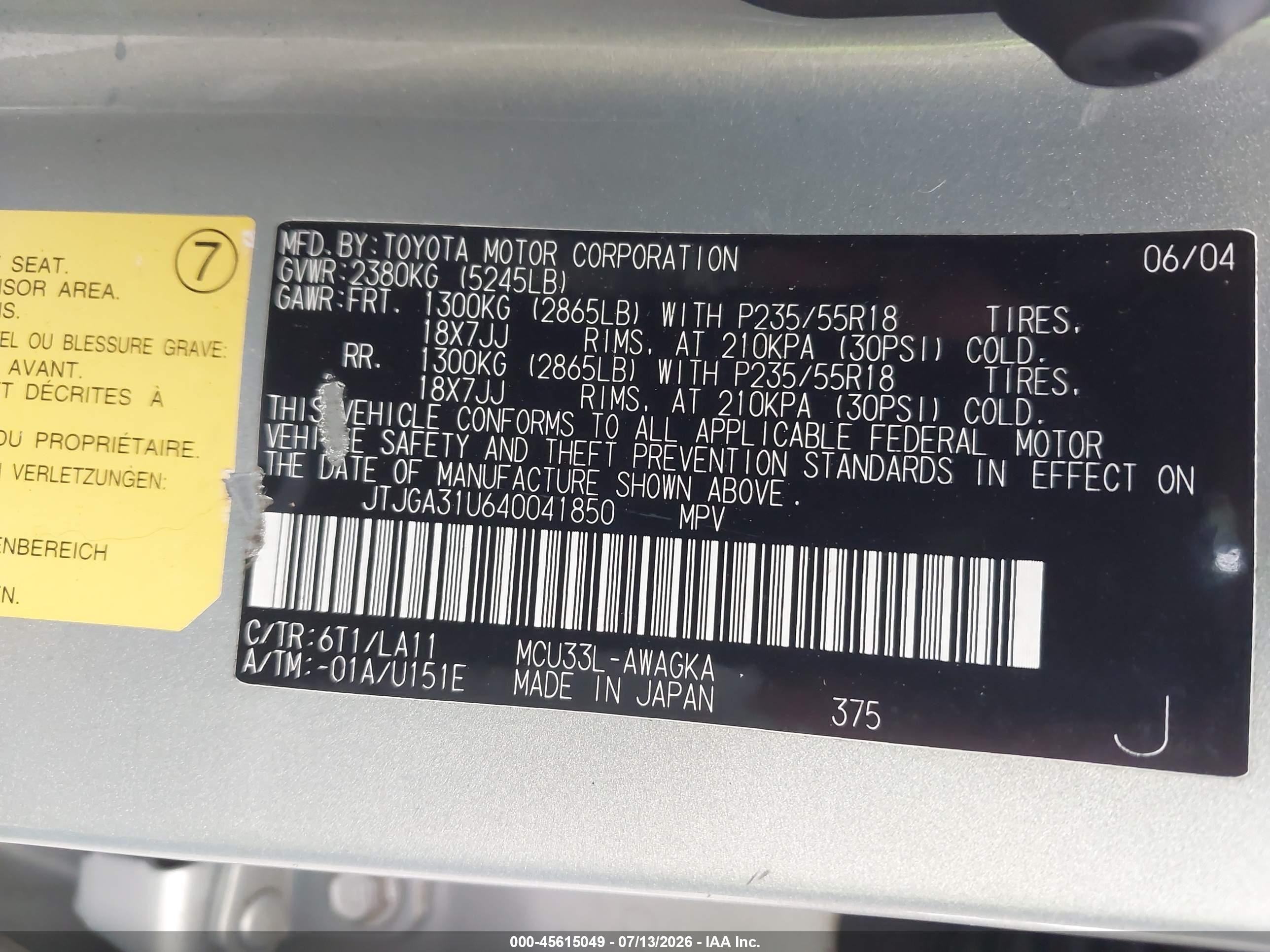 2004 Lexus Rx 330   Silver vin: JTJGA31U640041850